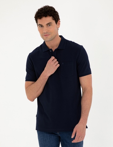 Lacivert Regular Fit %100 Pamuk Düğmeli Polo Yaka Basic Tişört