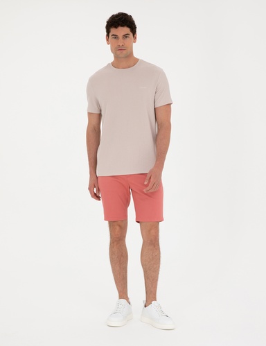 Pembe Slim Fit Dokuma Şort