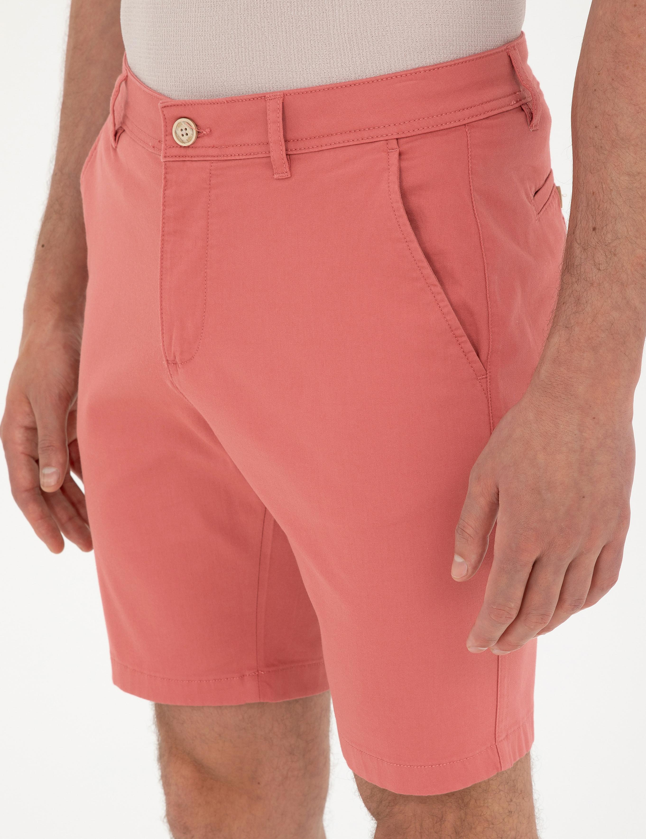 Pembe Slim Fit Dokuma Şort