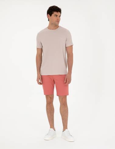 Pembe Slim Fit Dokuma Şort