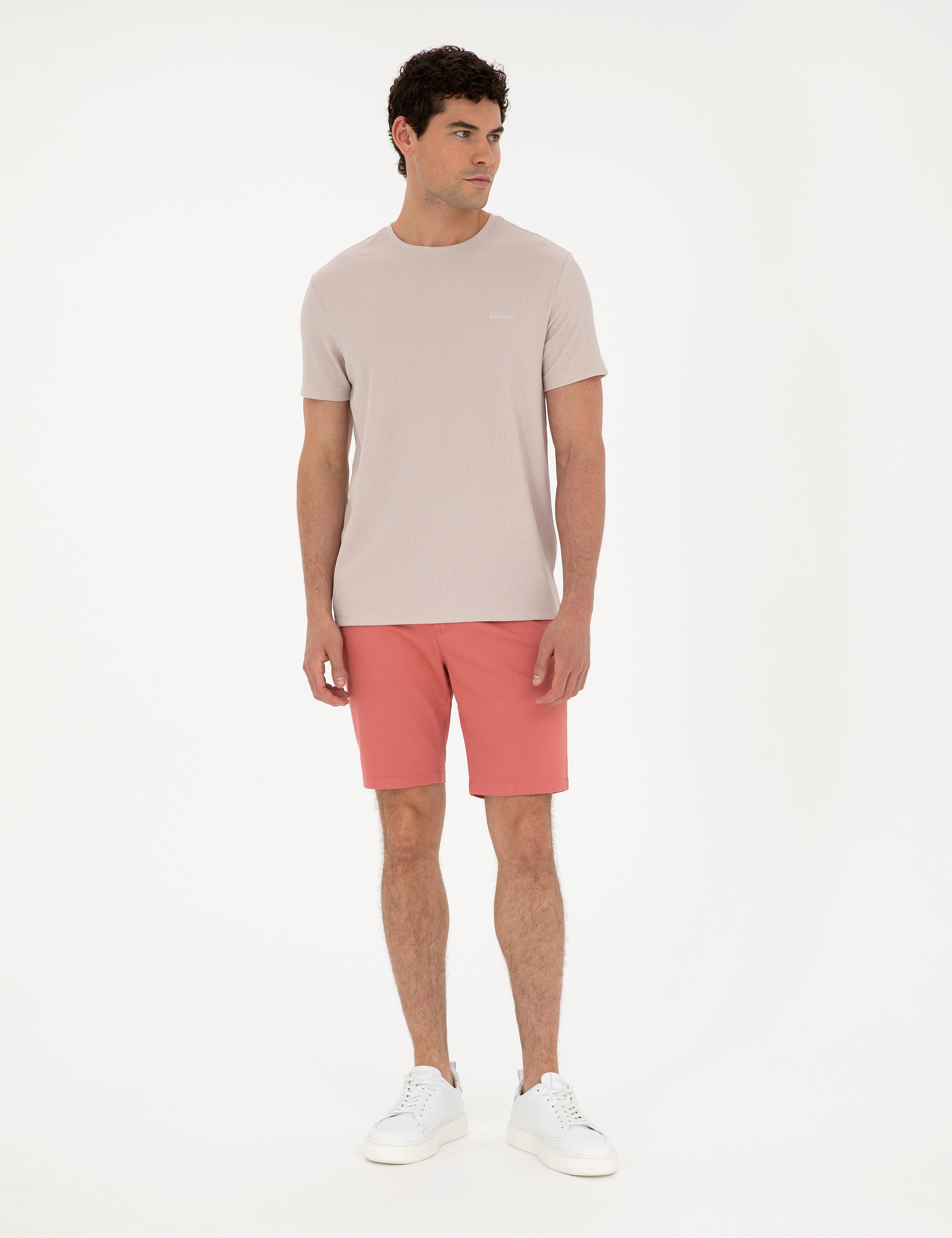 Pembe Slim Fit Dokuma Şort - Image 3