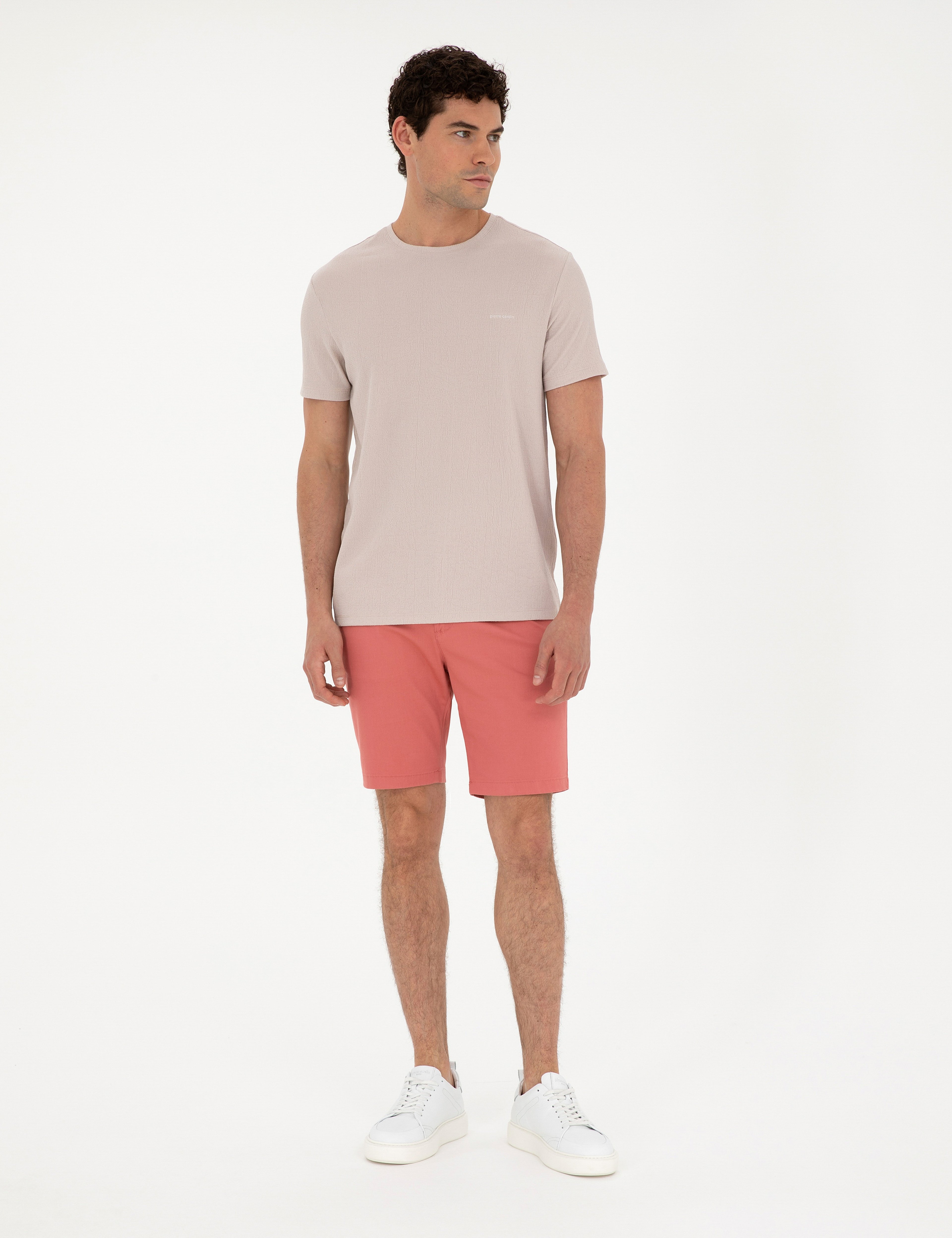 Pembe Slim Fit Dokuma Şort