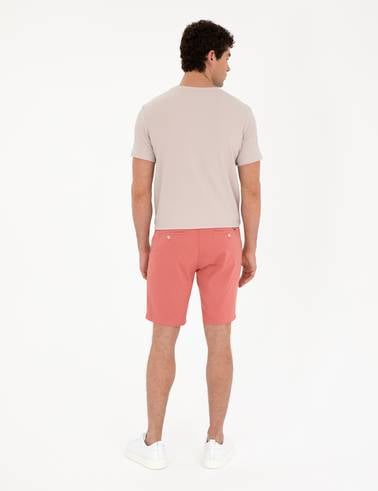 Pembe Slim Fit Dokuma Şort