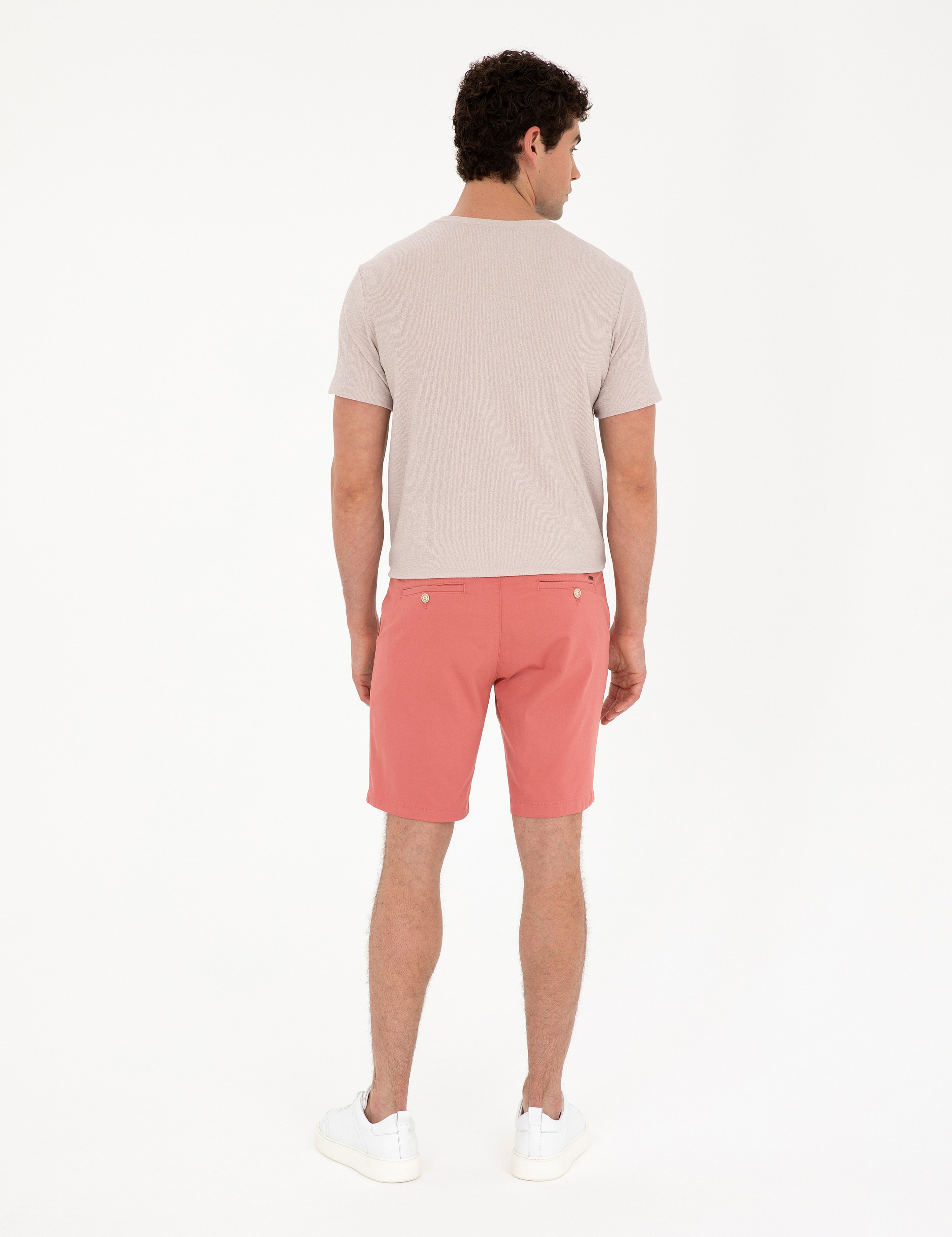 Pembe Slim Fit Dokuma Şort