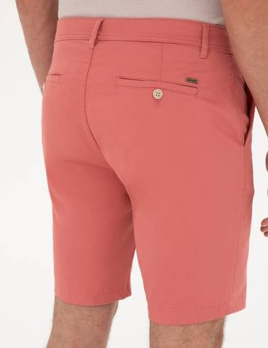 Pembe Slim Fit Dokuma Şort
