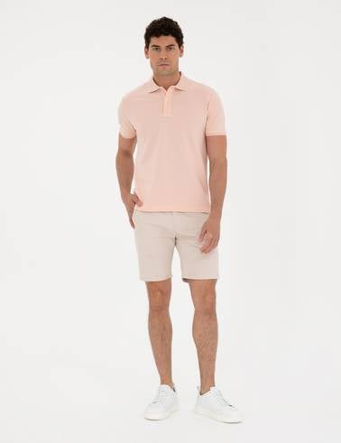 Bej Slim Fit Dokuma Şort