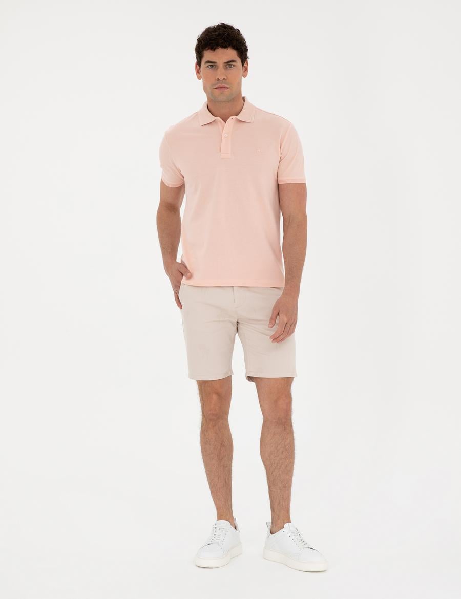 Bej Slim Fit Dokuma Şort