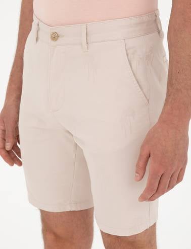 Bej Slim Fit Dokuma Şort