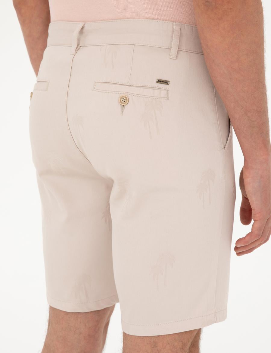 Bej Slim Fit Dokuma Şort