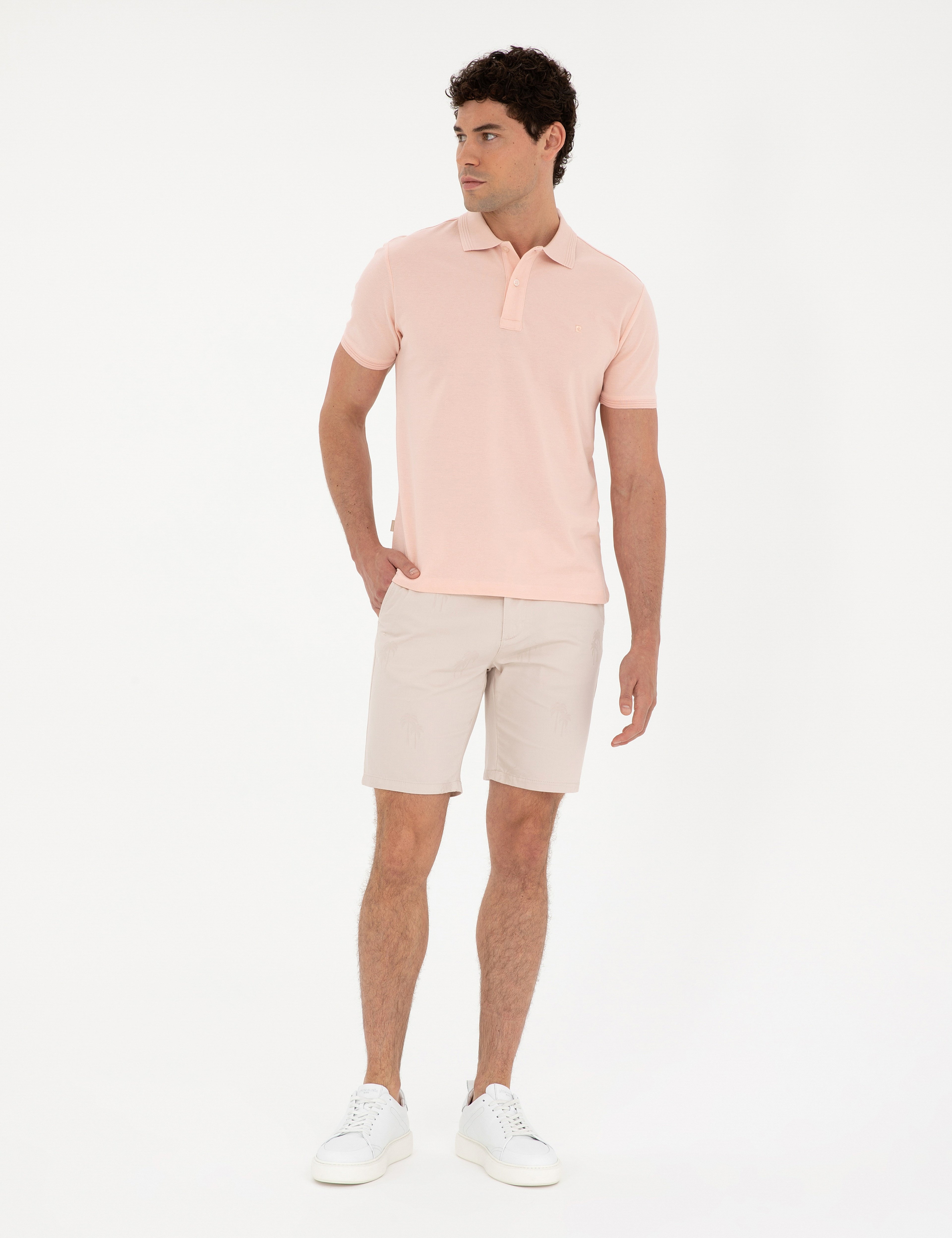 Bej Slim Fit Dokuma Şort