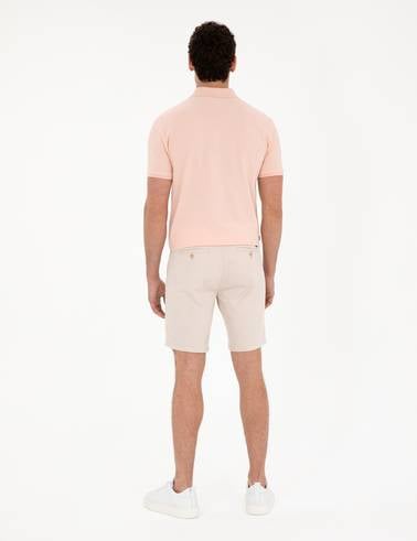 Bej Slim Fit Dokuma Şort