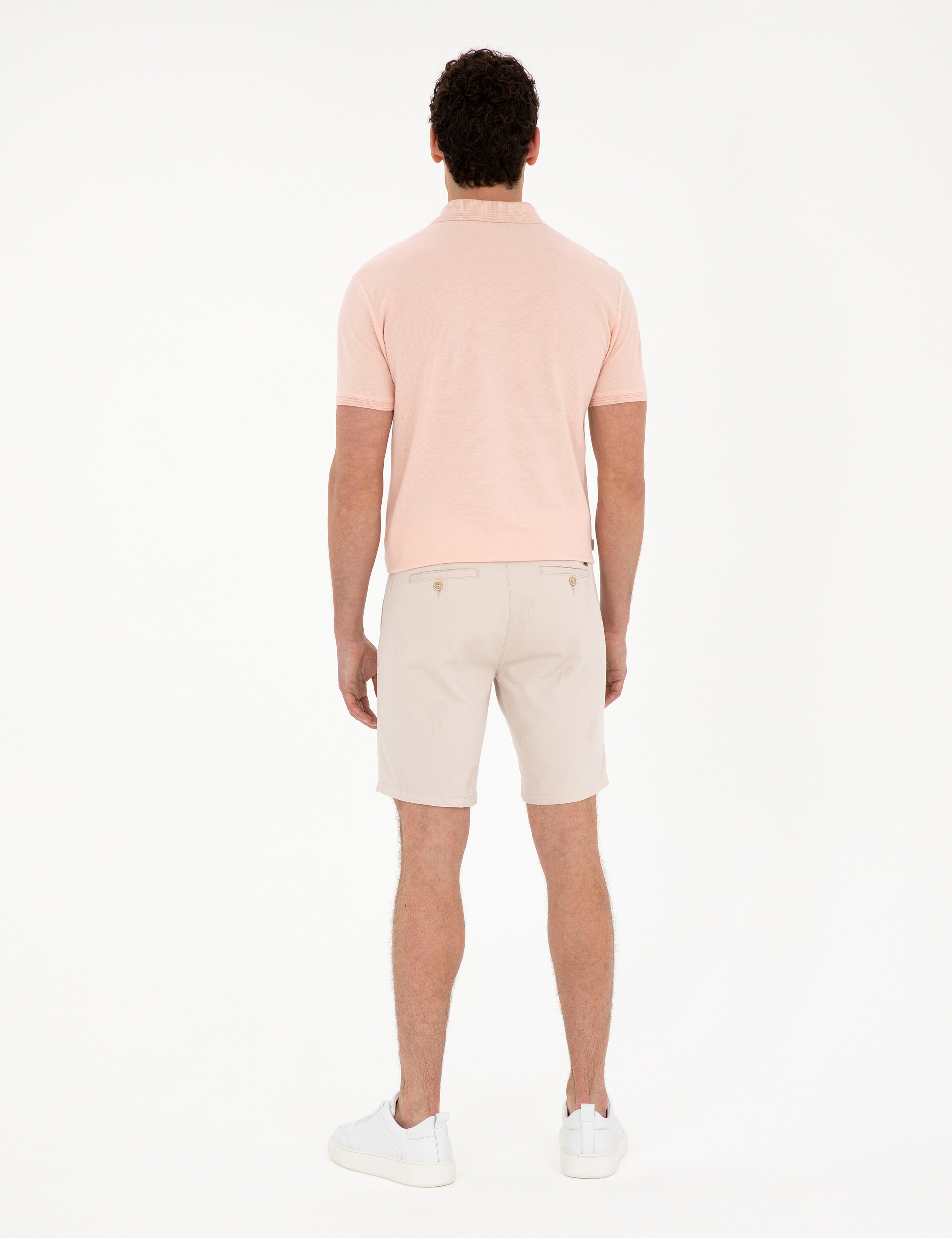 Bej Slim Fit Dokuma Şort
