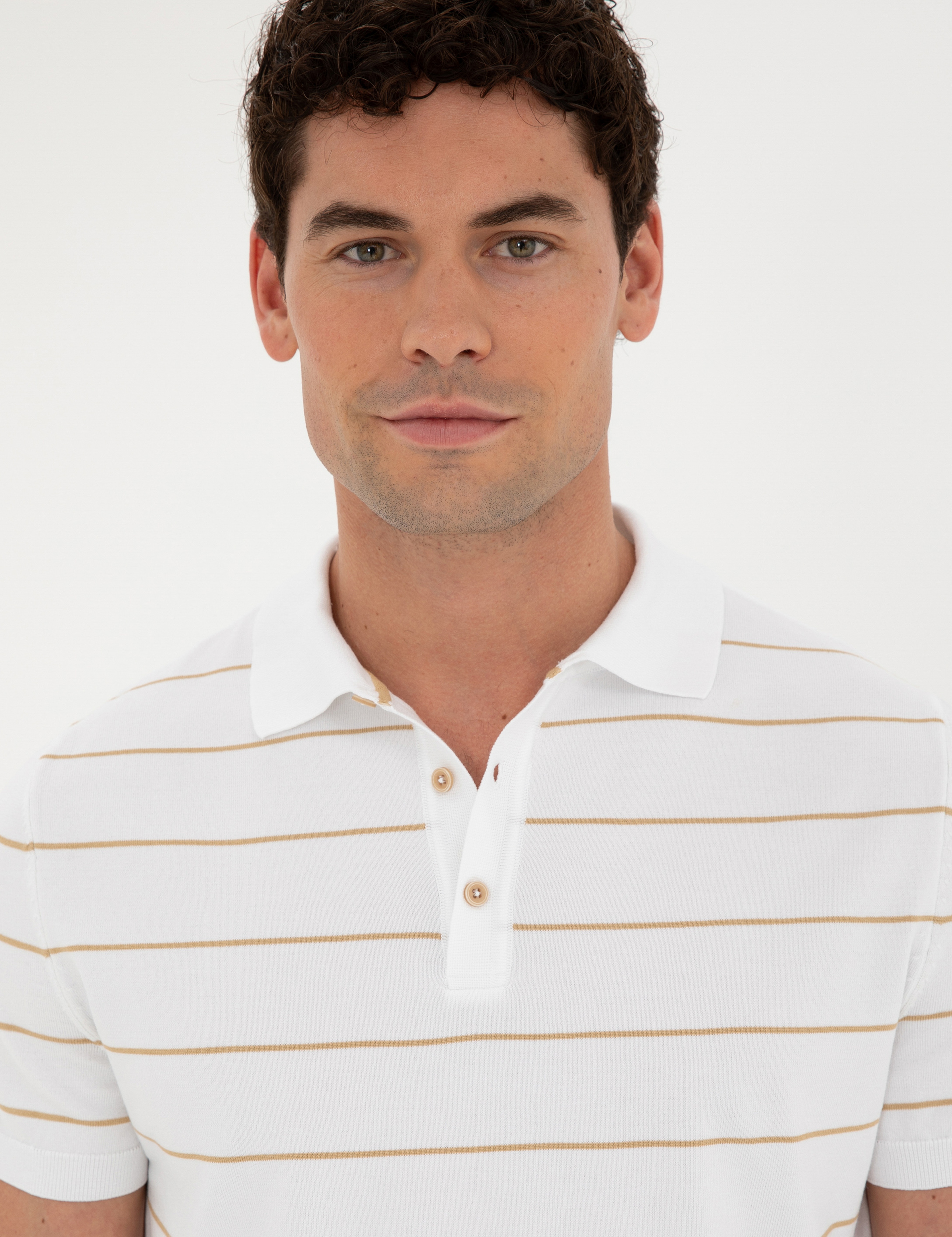 Kahverengi Slim Fit Düğmeli Polo Yaka Triko Tişört - Image 2