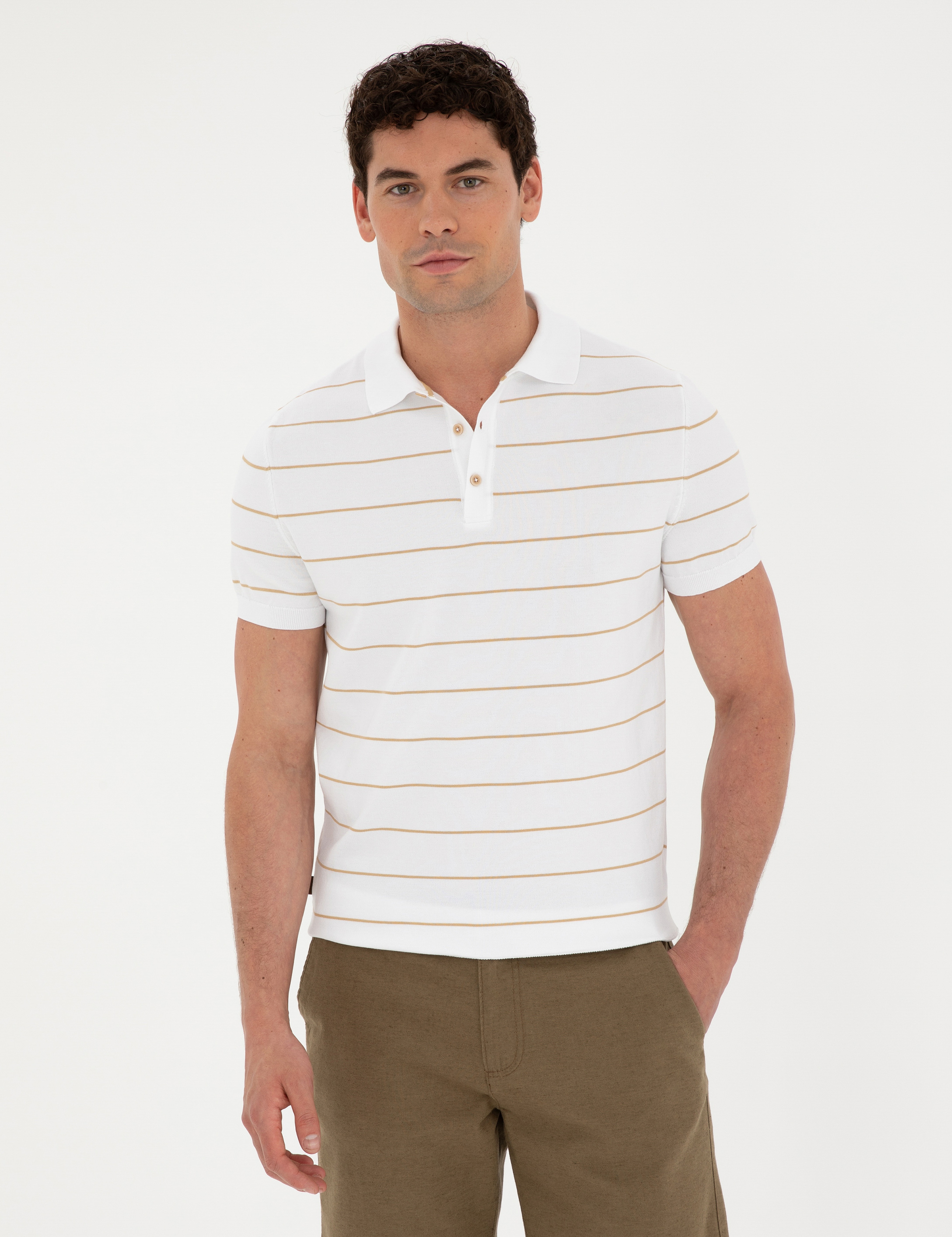 Kahverengi Slim Fit Düğmeli Polo Yaka Triko Tişört - Image 1