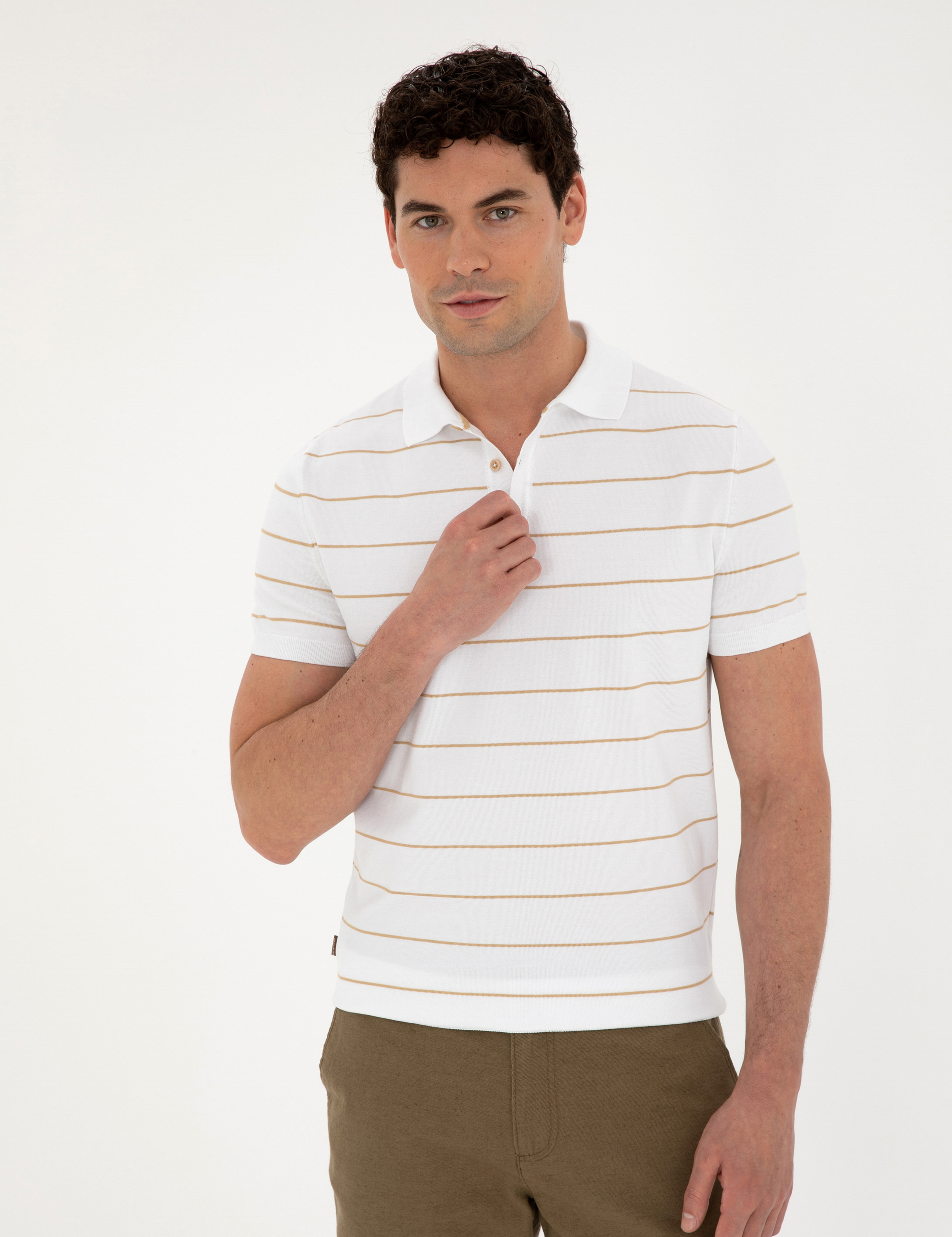 Kahverengi Slim Fit Düğmeli Polo Yaka Triko Tişört - Image 3