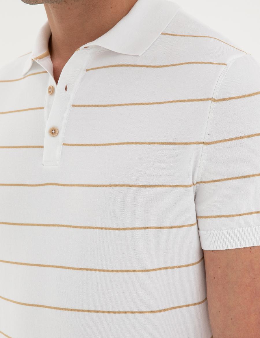 Kahverengi Slim Fit Düğmeli Polo Yaka Triko Tişört