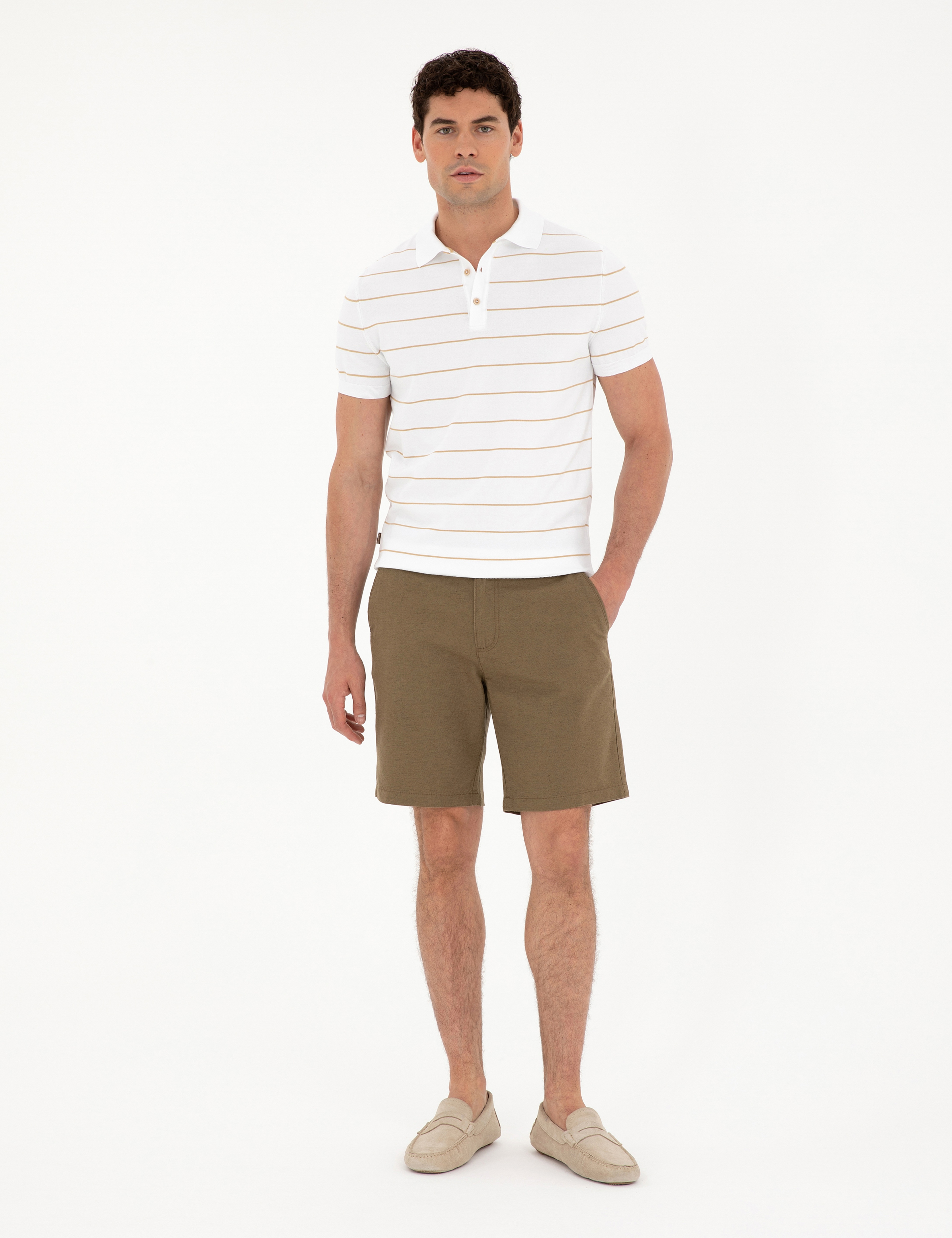 Kahverengi Slim Fit Düğmeli Polo Yaka Triko Tişört - Image 4