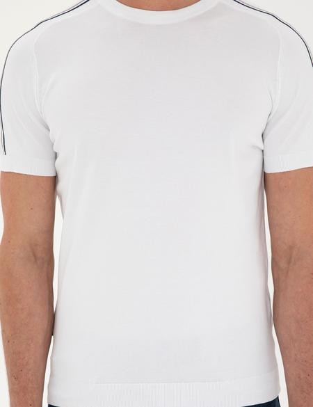 Beyaz Slim Fit Bisiklet Yaka Triko Tişört - 50288085001