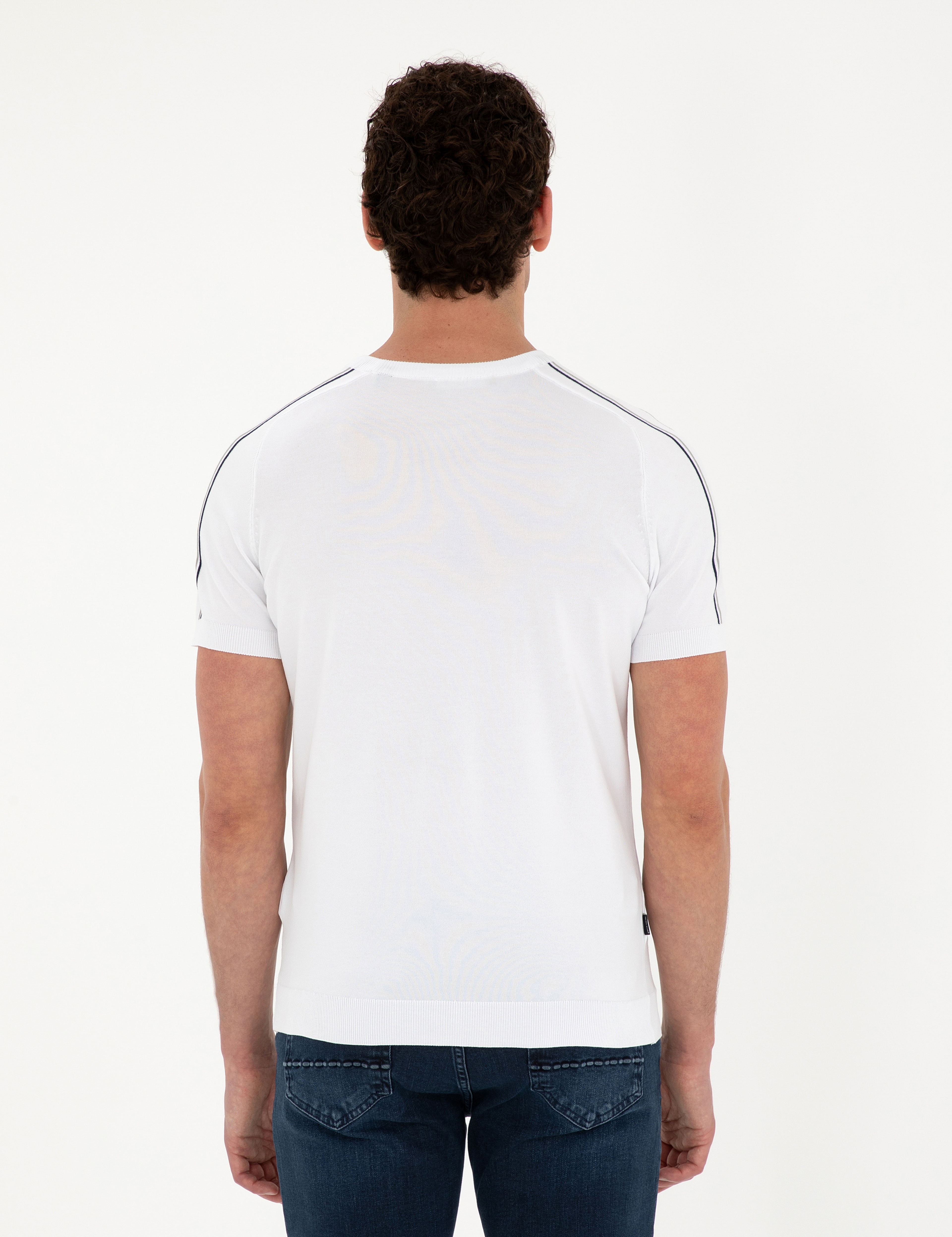 Beyaz Slim Fit Bisiklet Yaka Triko Tişört - Image 5