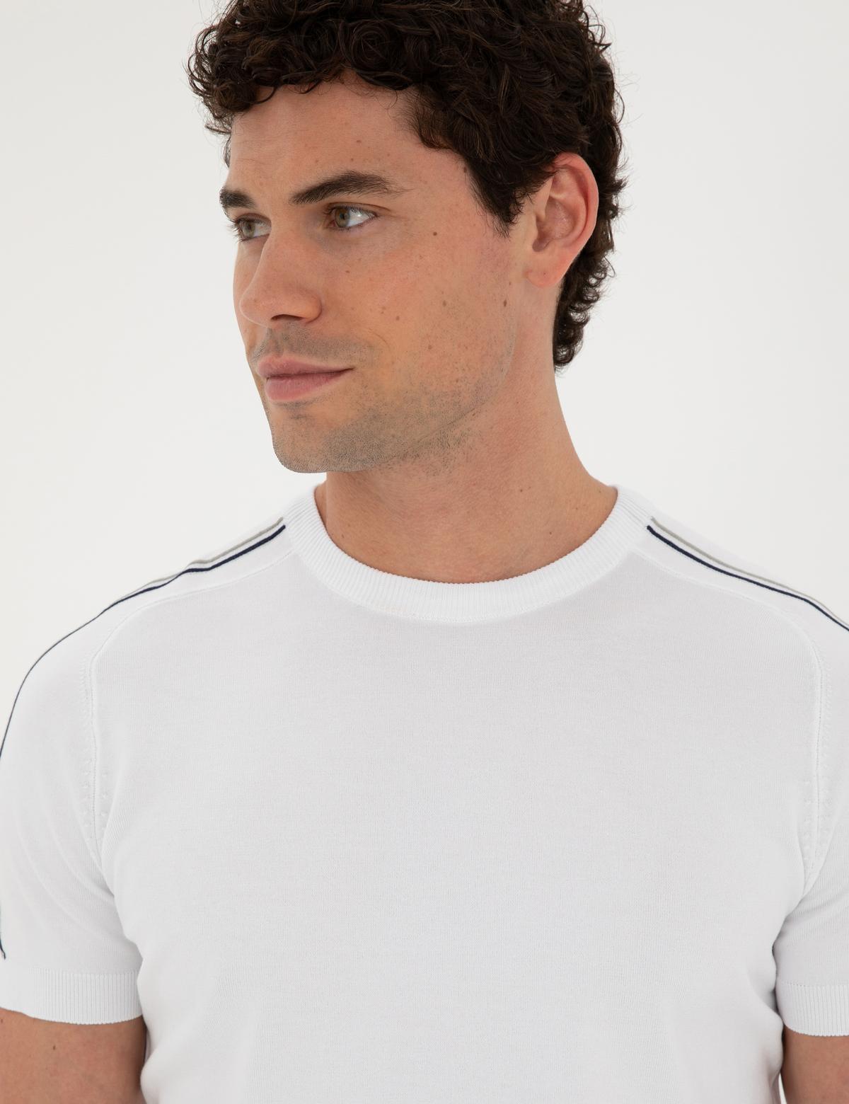 Beyaz Slim Fit Bisiklet Yaka Triko Tişört - 50288085001