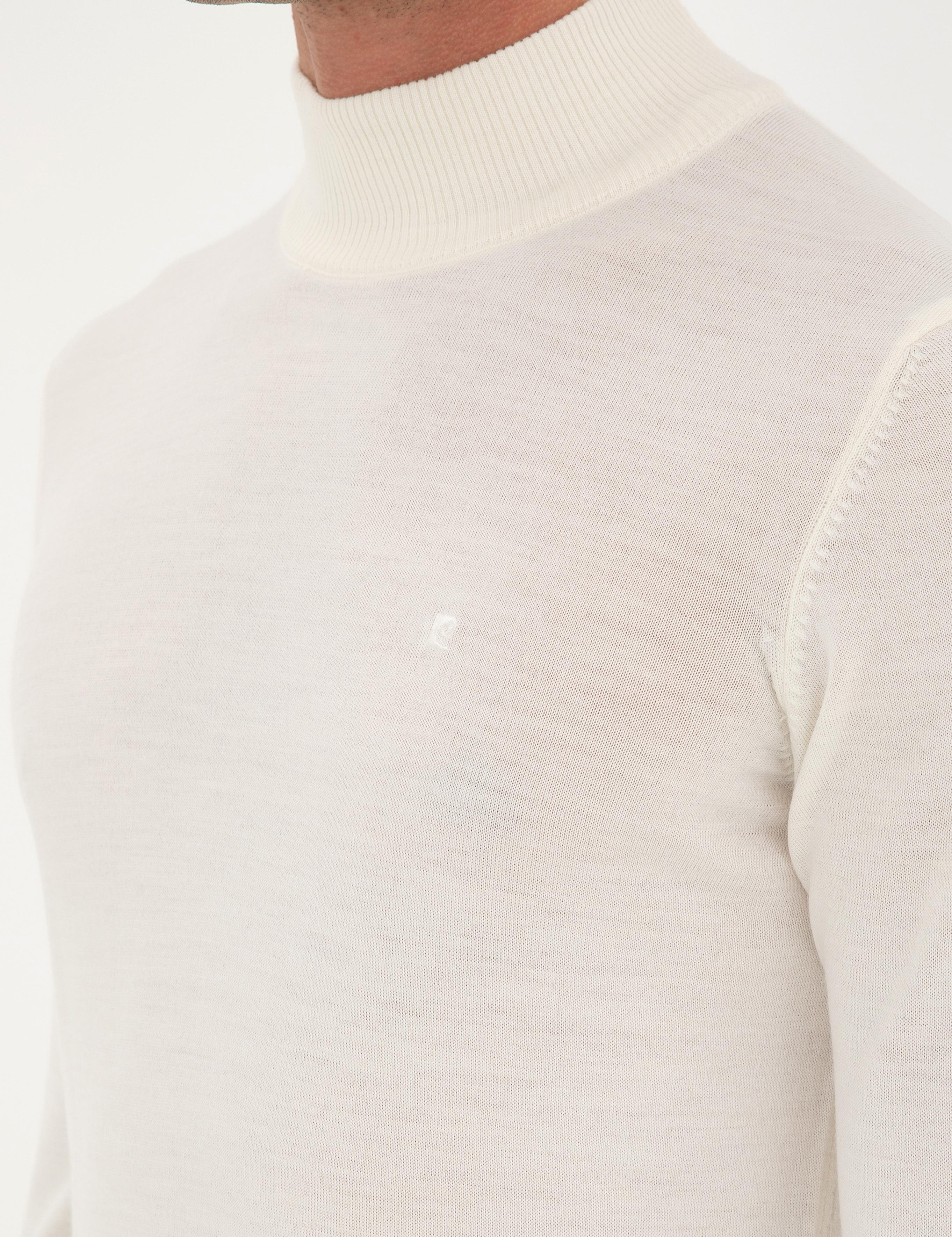 Ekru Slim Fit Yarım Balıkçı Yaka Yün Karışımlı Basic Triko Kazak