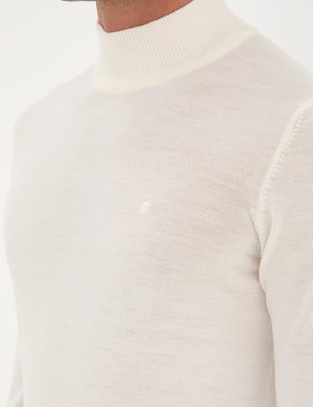 Ekru Slim Fit Yarım Balıkçı Yaka Yün Karışımlı Basic Triko Kazak - 50270055108