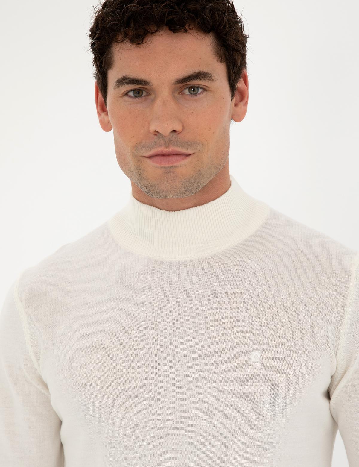 Ekru Slim Fit Yarım Balıkçı Yaka Yün Karışımlı Basic Triko Kazak - 50270055108