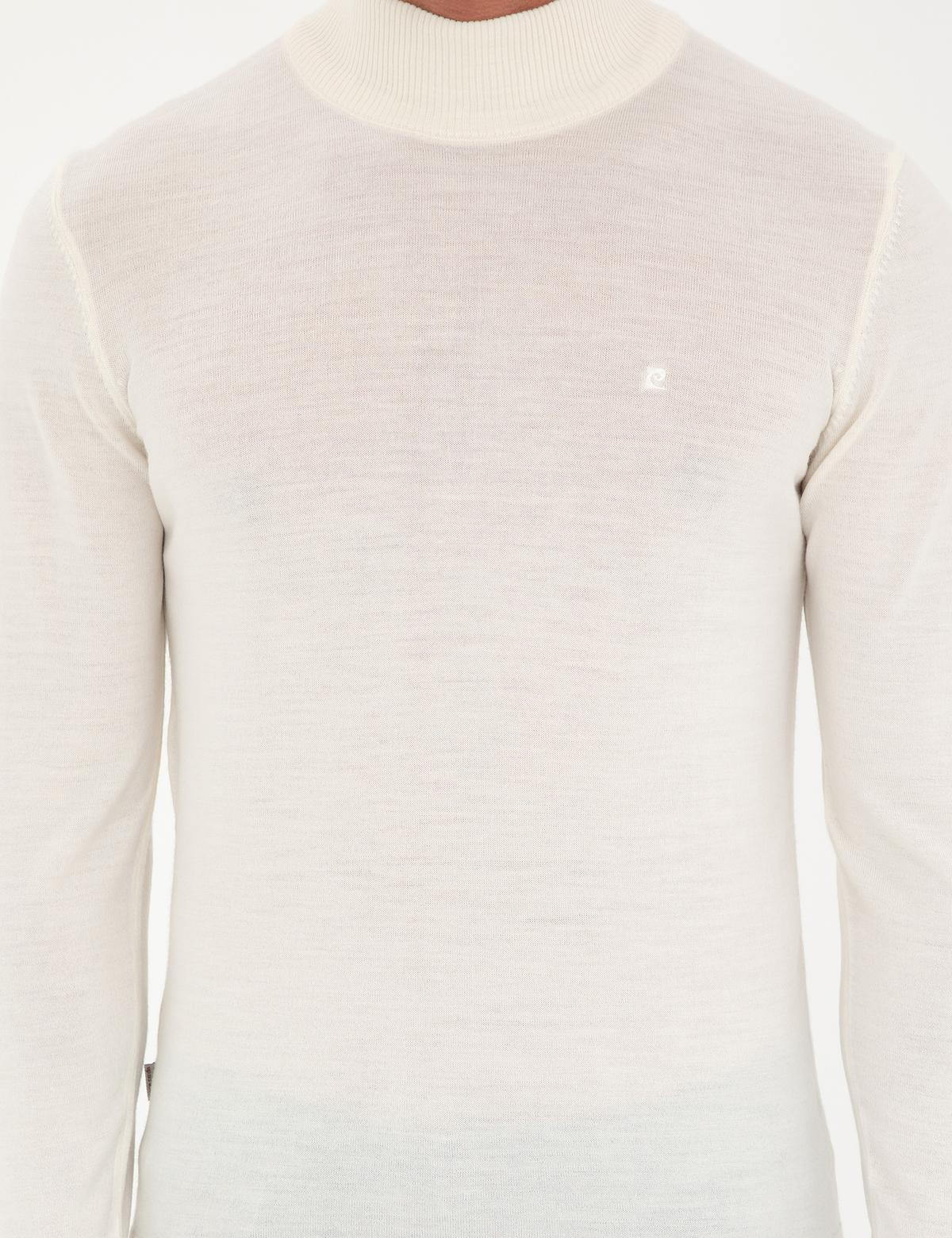 Ekru Slim Fit Yarım Balıkçı Yaka Yün Karışımlı Basic Triko Kazak - 50270055108