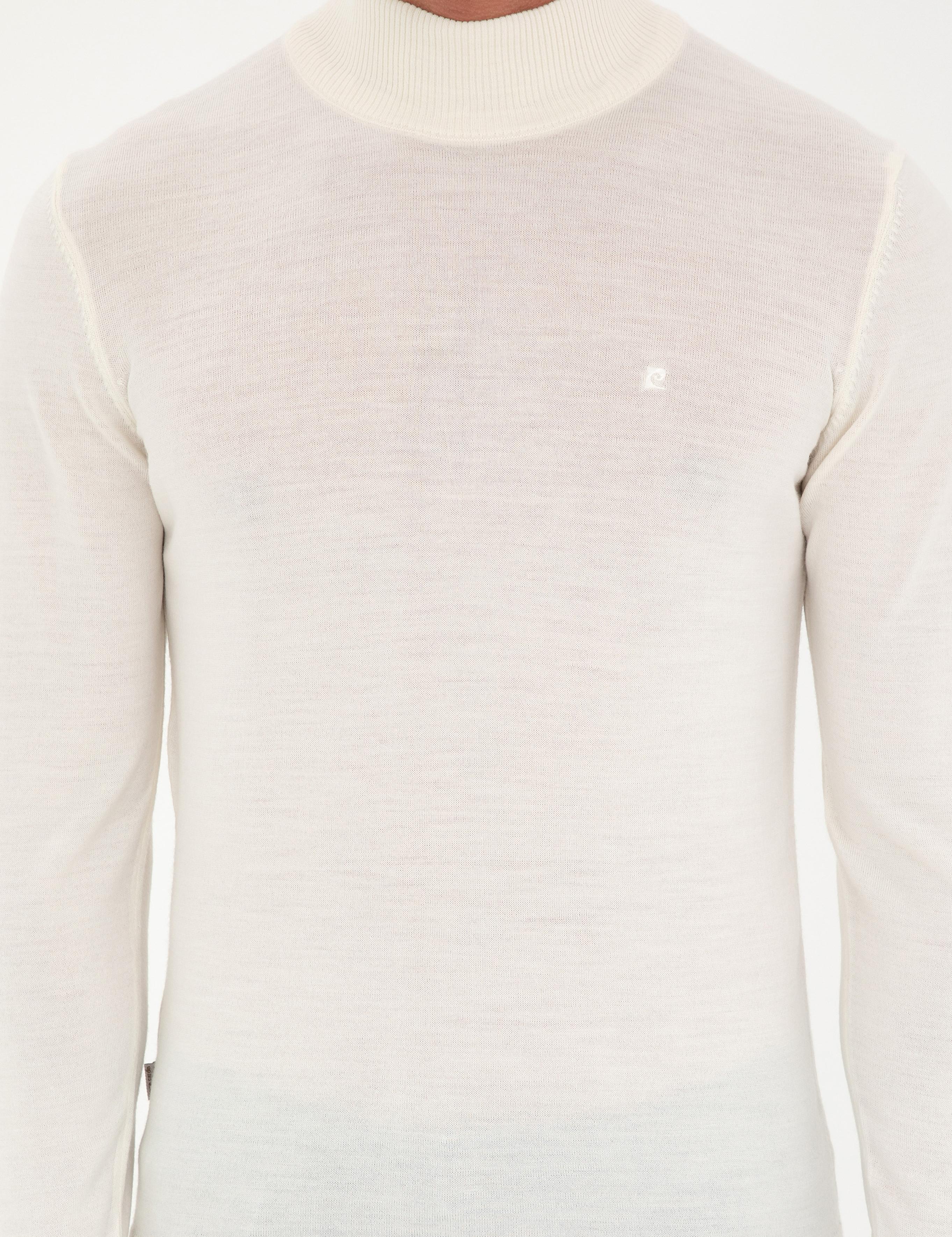 Ekru Slim Fit Yarım Balıkçı Yaka Yün Karışımlı Basic Triko Kazak