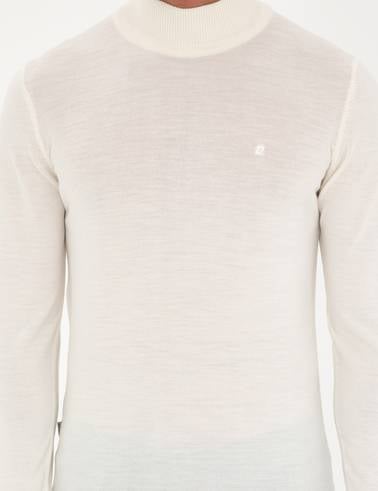 Ekru Slim Fit Yarım Balıkçı Yaka Yün Karışımlı Basic Triko Kazak