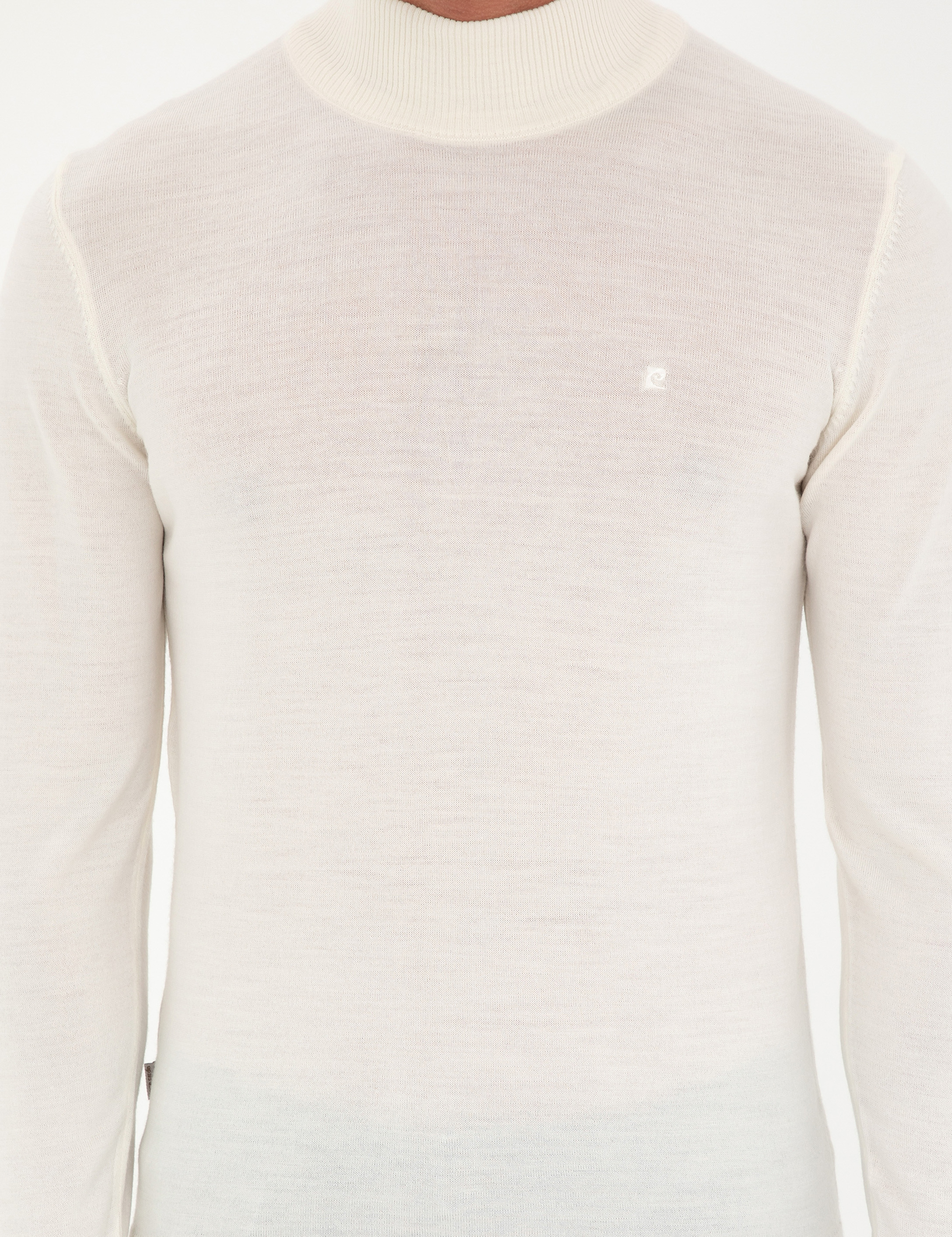Ekru Slim Fit Yarım Balıkçı Yaka Yün Karışımlı Basic Triko Kazak