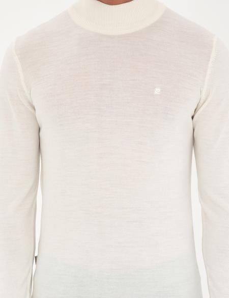 Ekru Slim Fit Yarım Balıkçı Yaka Yün Karışımlı Basic Triko Kazak - 50270055108