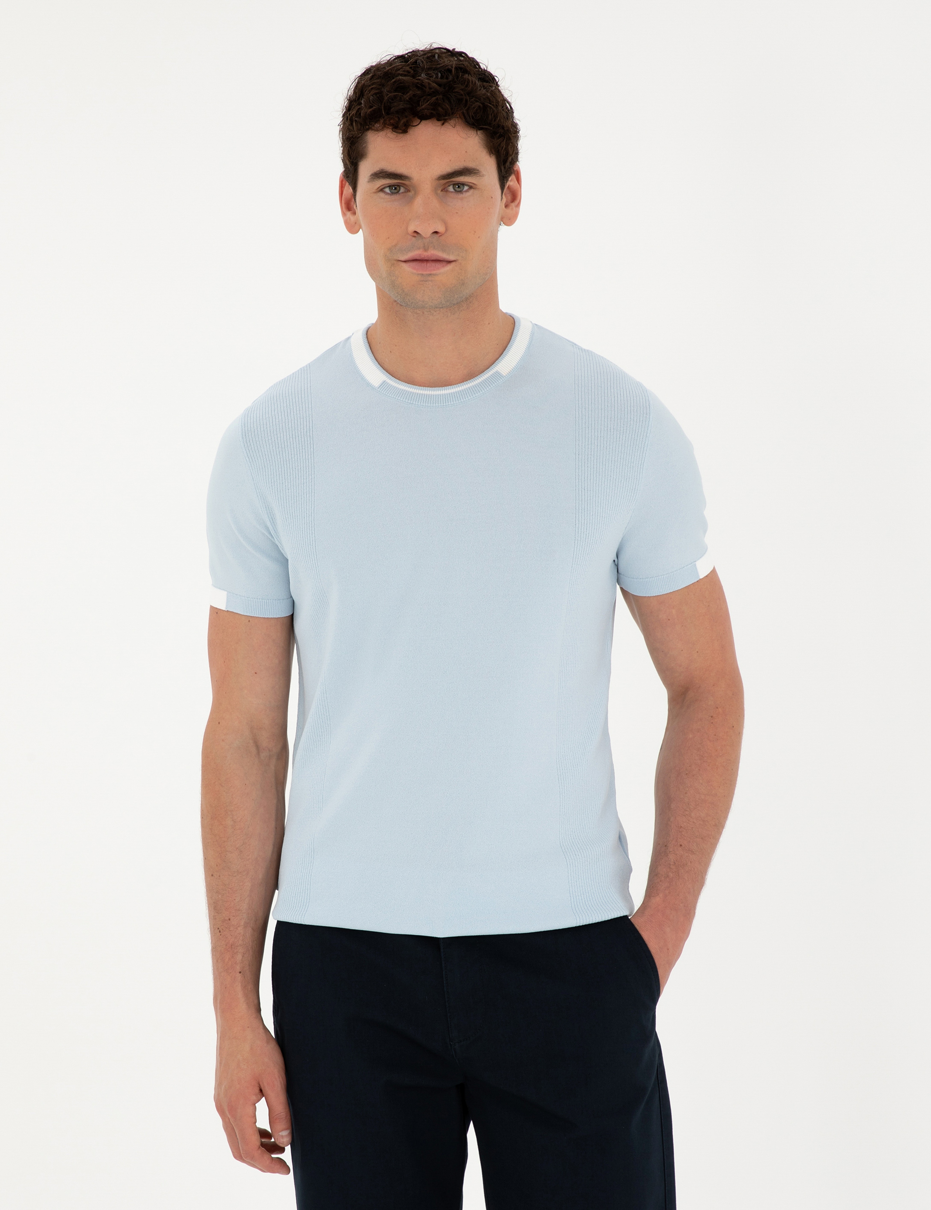 Mavi Slim Fit Bisiklet Yaka Triko Tişört