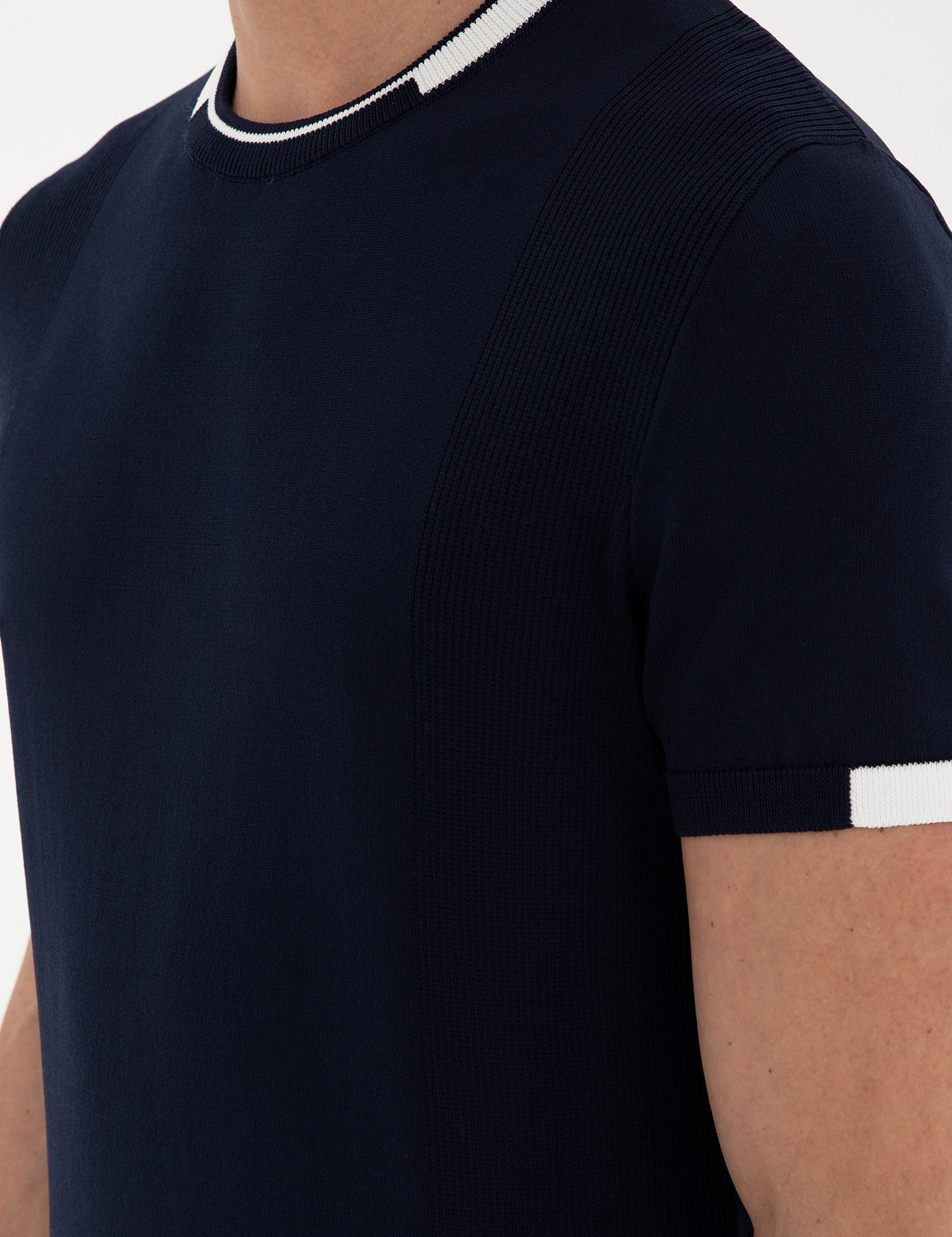 Lacivert Slim Fit Bisiklet Yaka Triko Tişört - Image 7