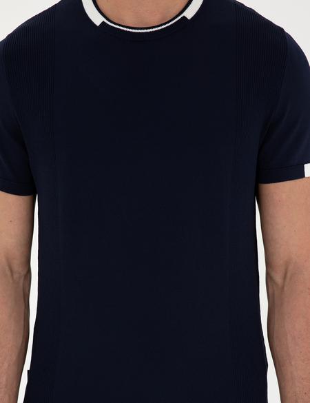 Lacivert Slim Fit Bisiklet Yaka Triko Tişört - 50287449021