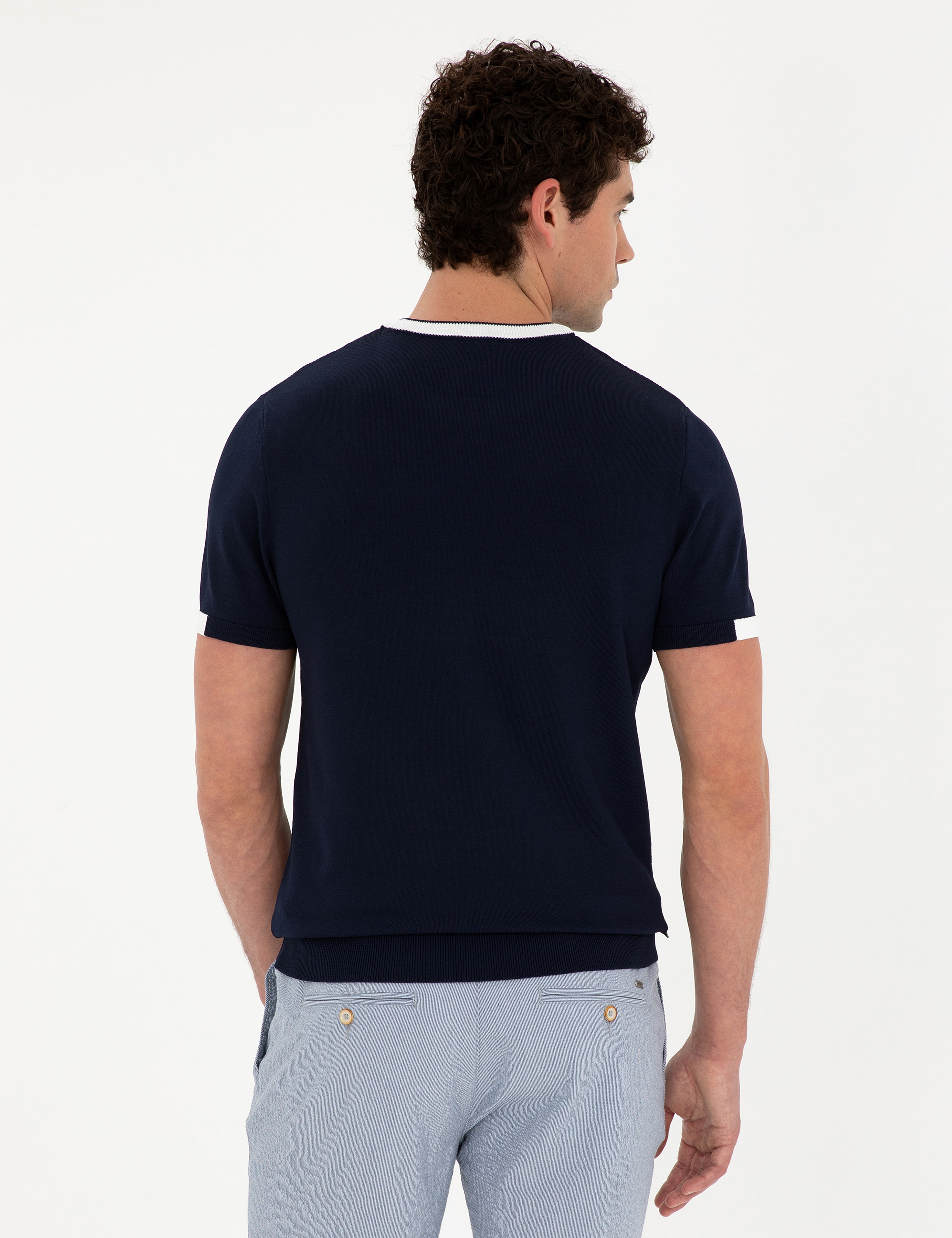 Lacivert Slim Fit Bisiklet Yaka Triko Tişört - Image 5