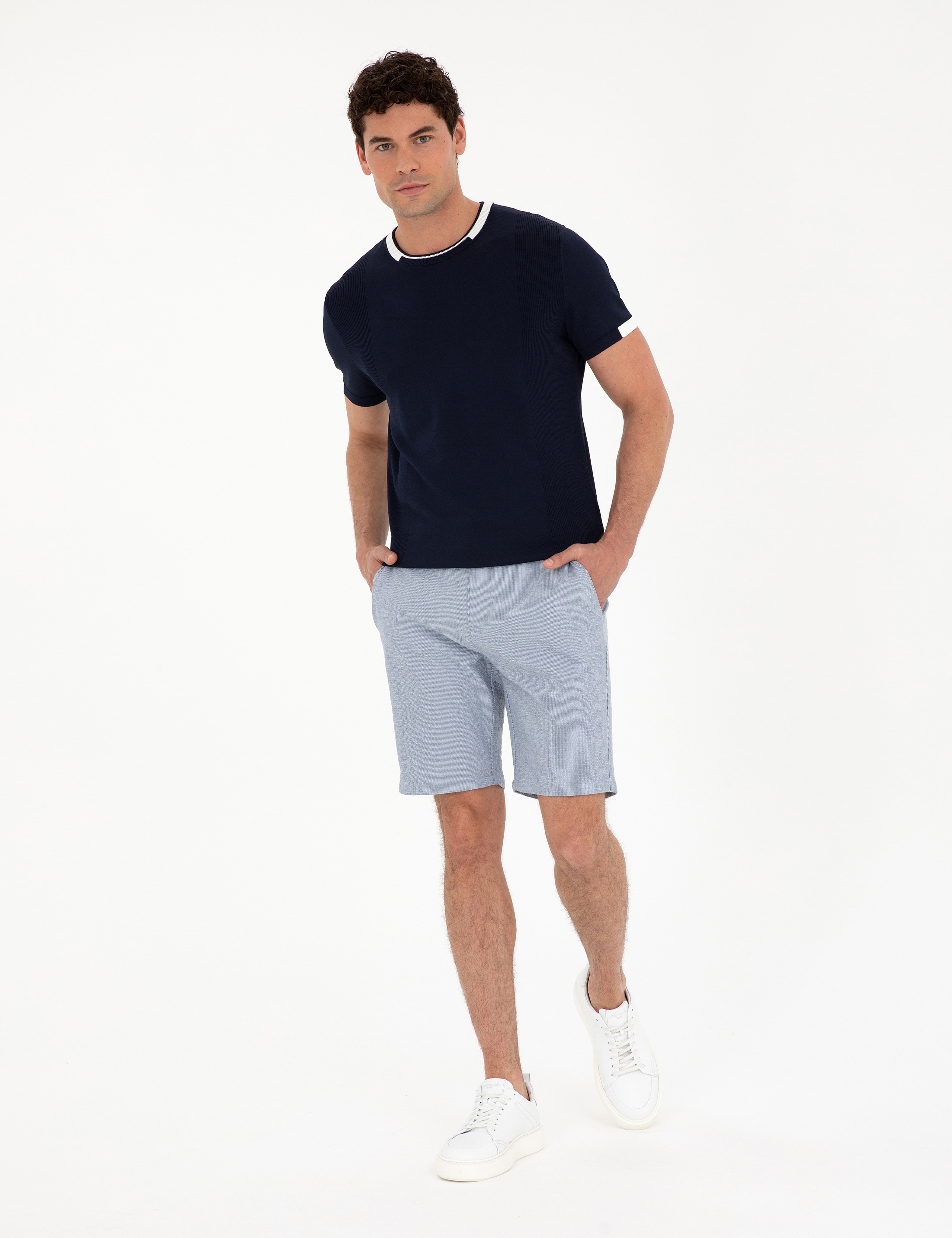 Lacivert Slim Fit Bisiklet Yaka Triko Tişört
