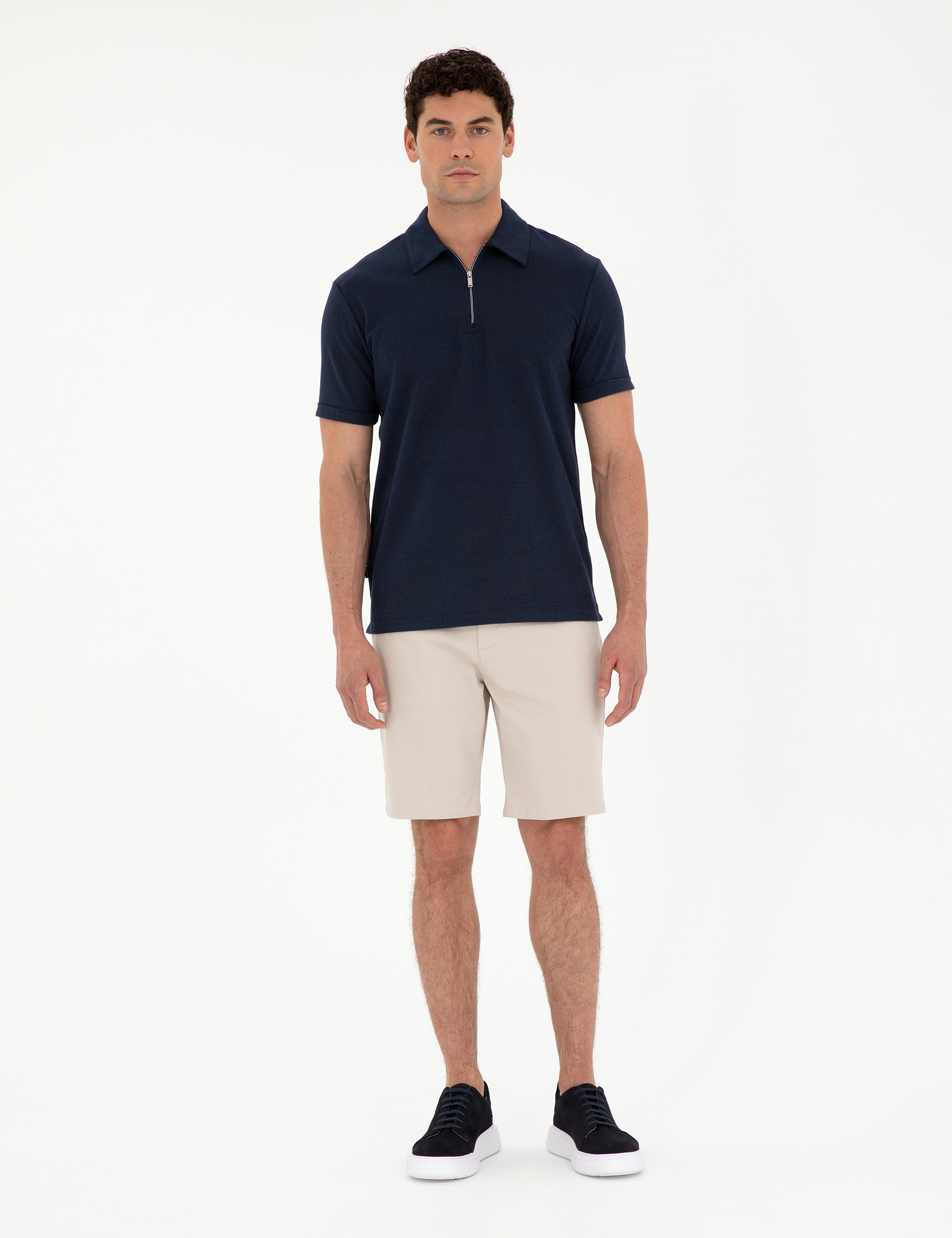 Lacivert Slim Fit Fermuarlı Polo Yaka Tişört - Image 4