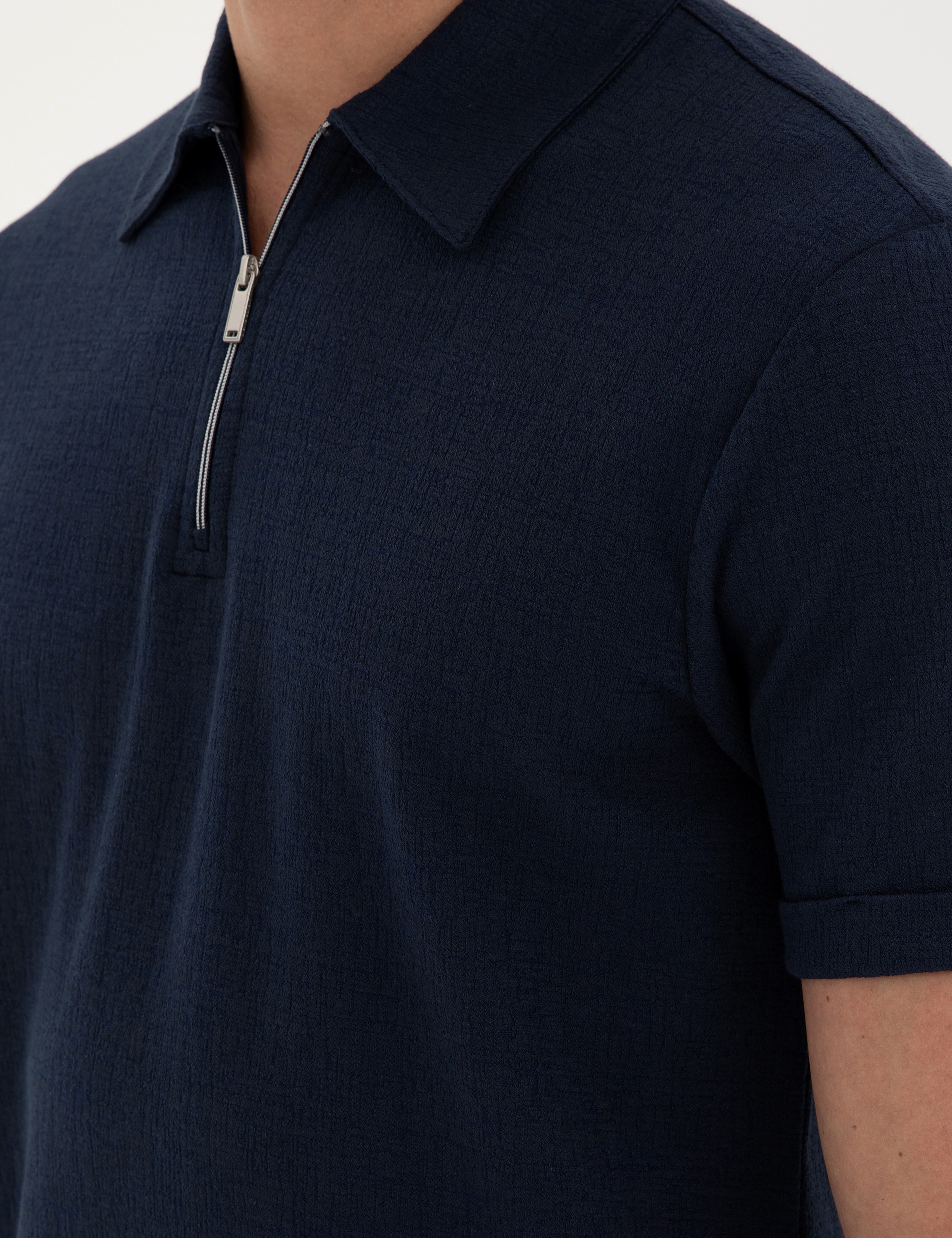 Lacivert Slim Fit Fermuarlı Polo Yaka Tişört