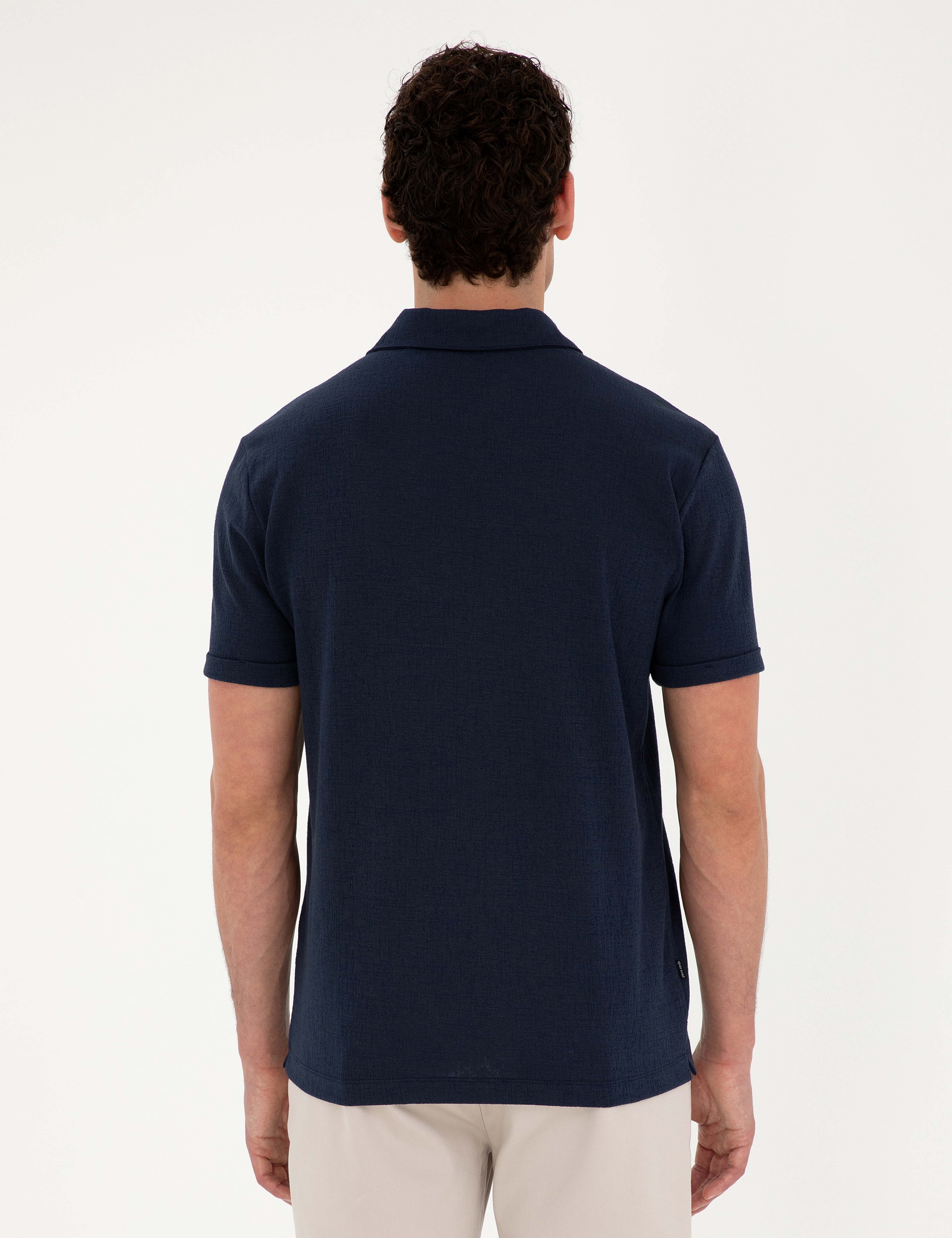 Lacivert Slim Fit Fermuarlı Polo Yaka Tişört - Image 5