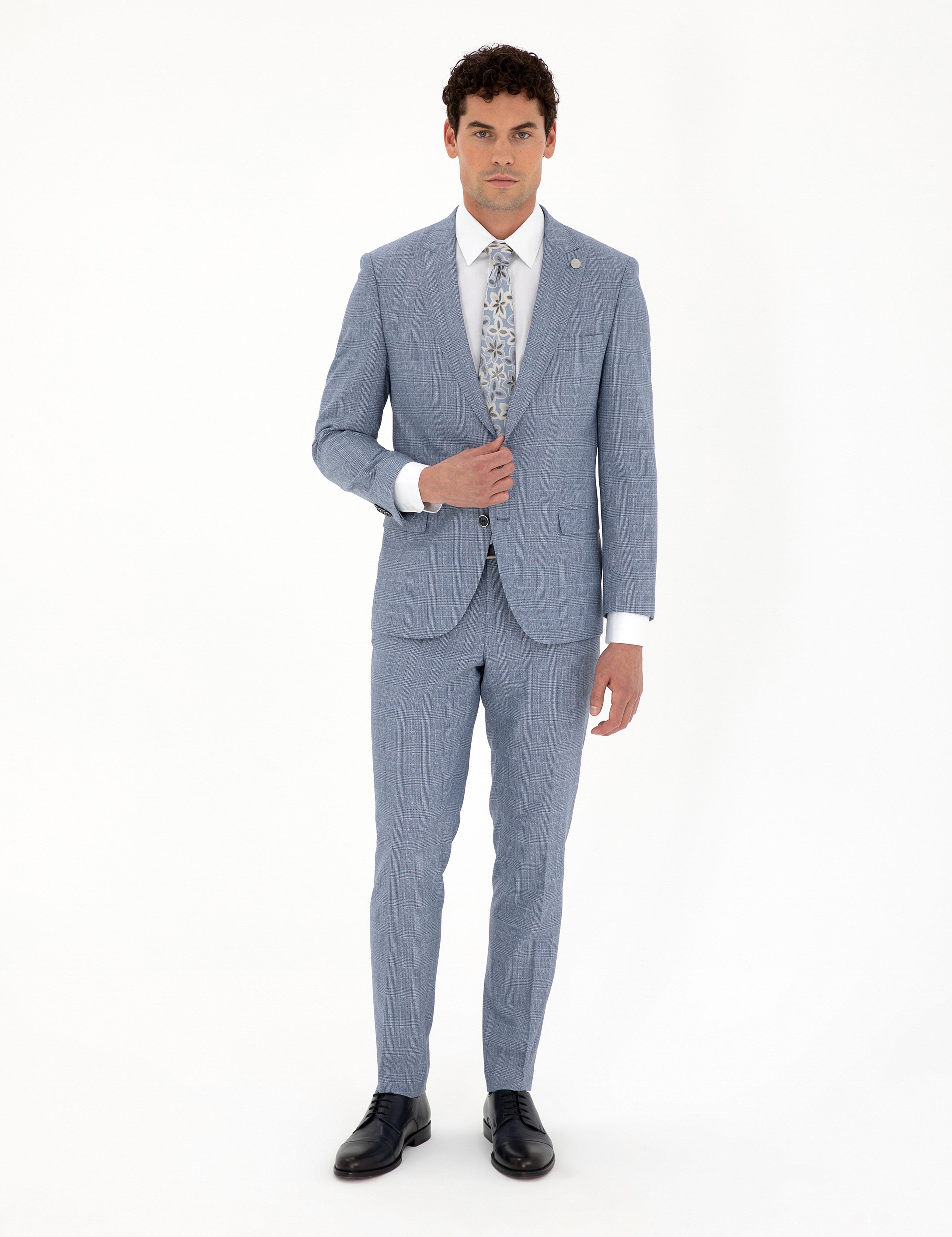 Saks Extra Slim Fit Ekose Takım Elbise - Image 1