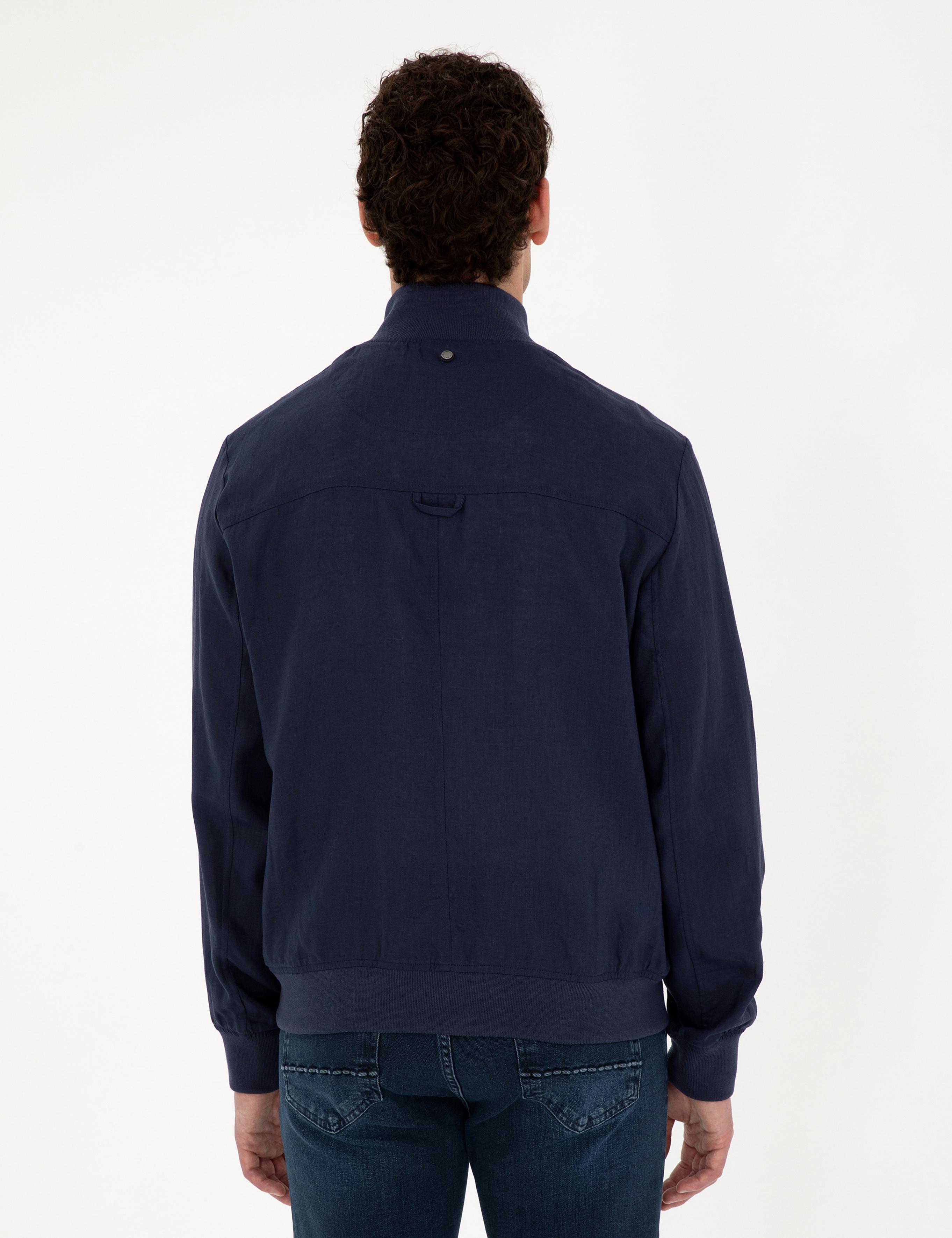 Lacivert Keten Baharlık Mevsimlik Mont