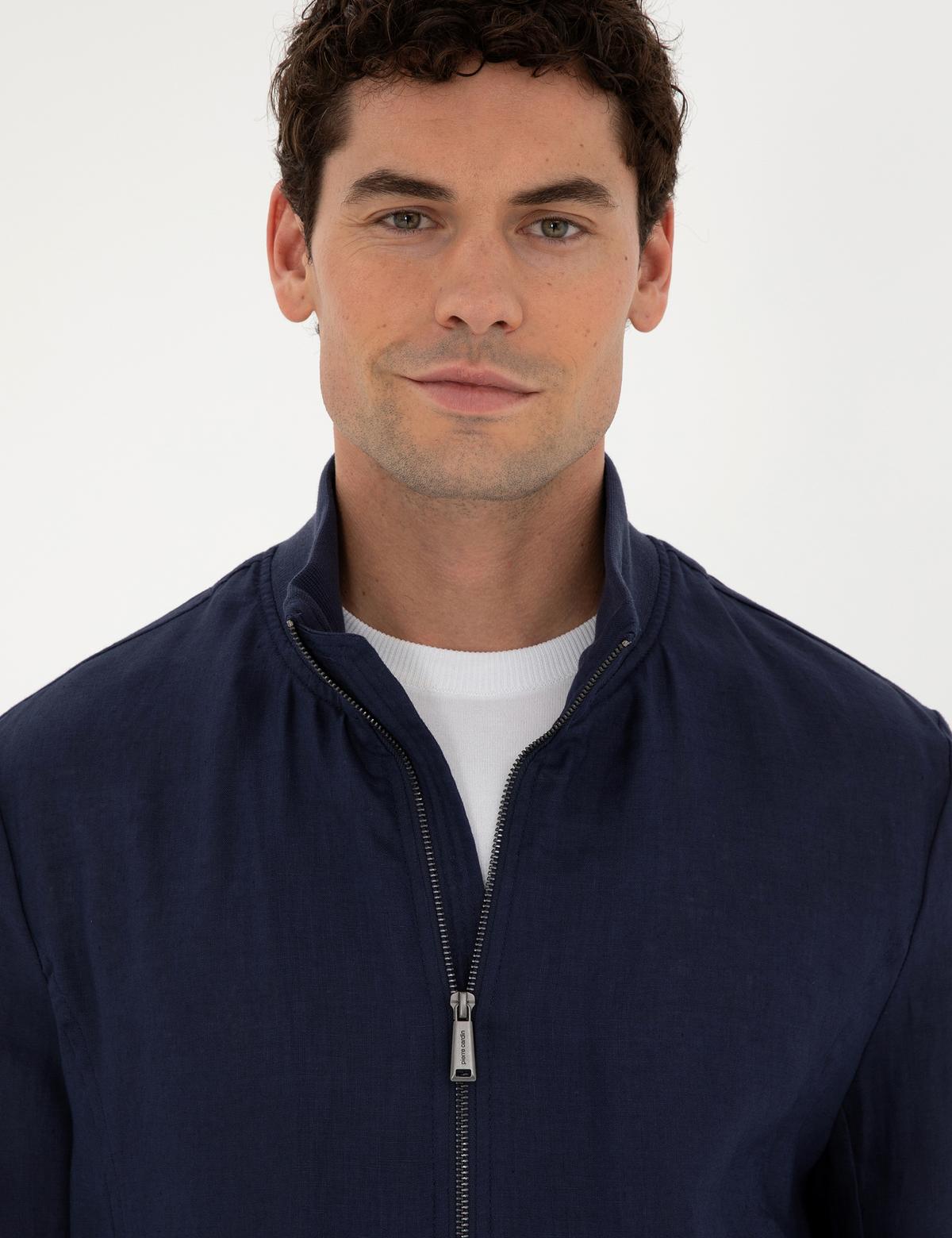 Lacivert Keten Baharlık Mevsimlik Mont - 50288213011