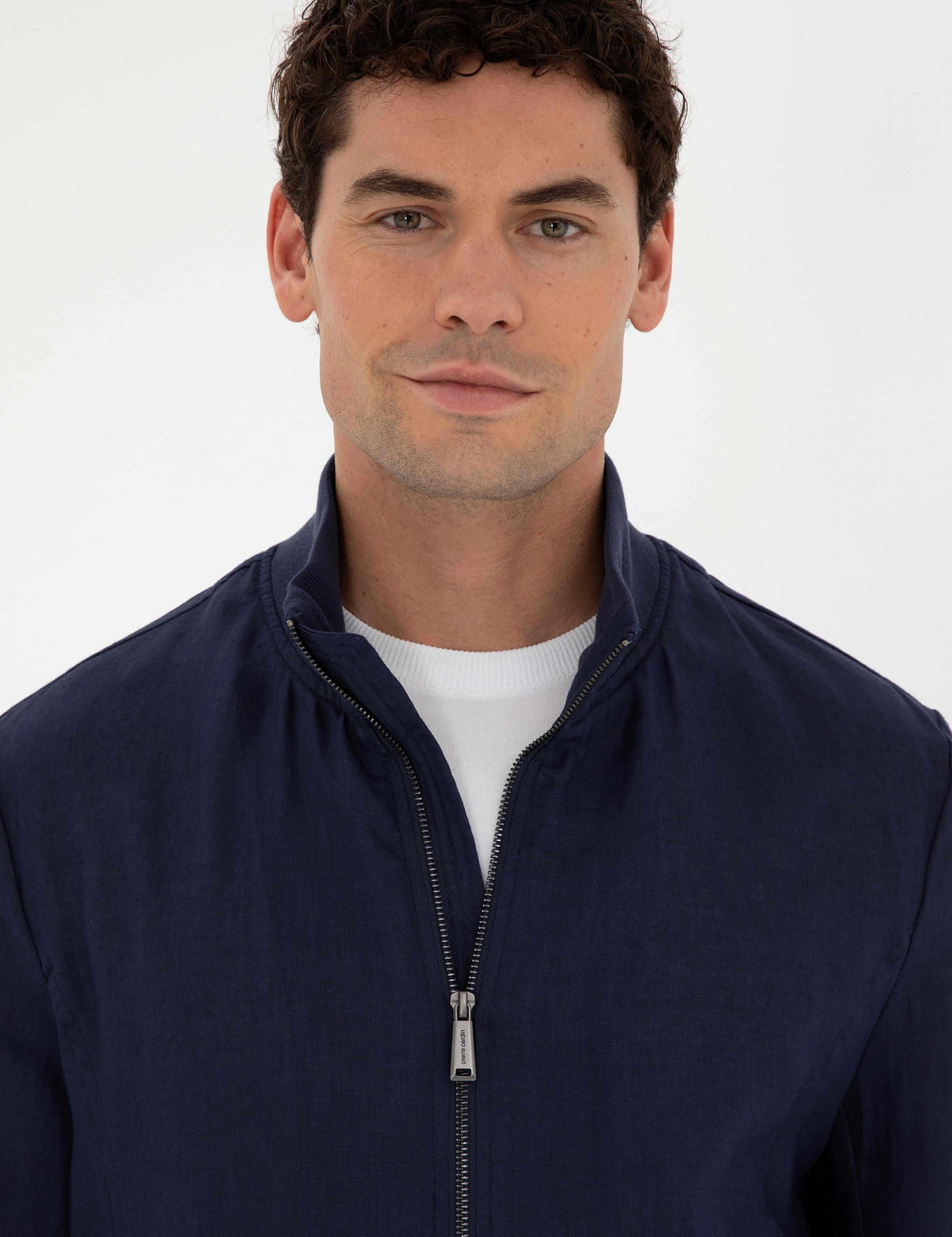 Lacivert Keten Baharlık Mevsimlik Mont