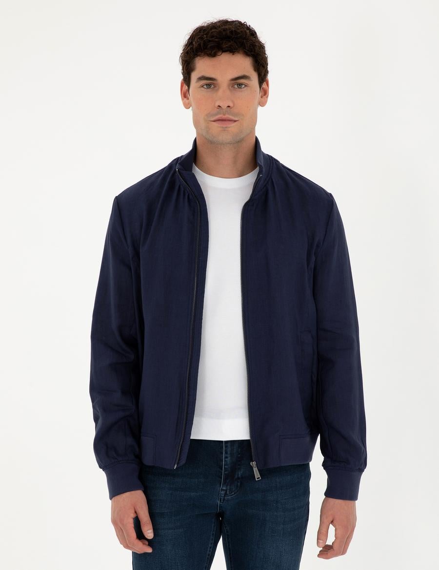 Lacivert Keten Baharlık Mevsimlik Mont