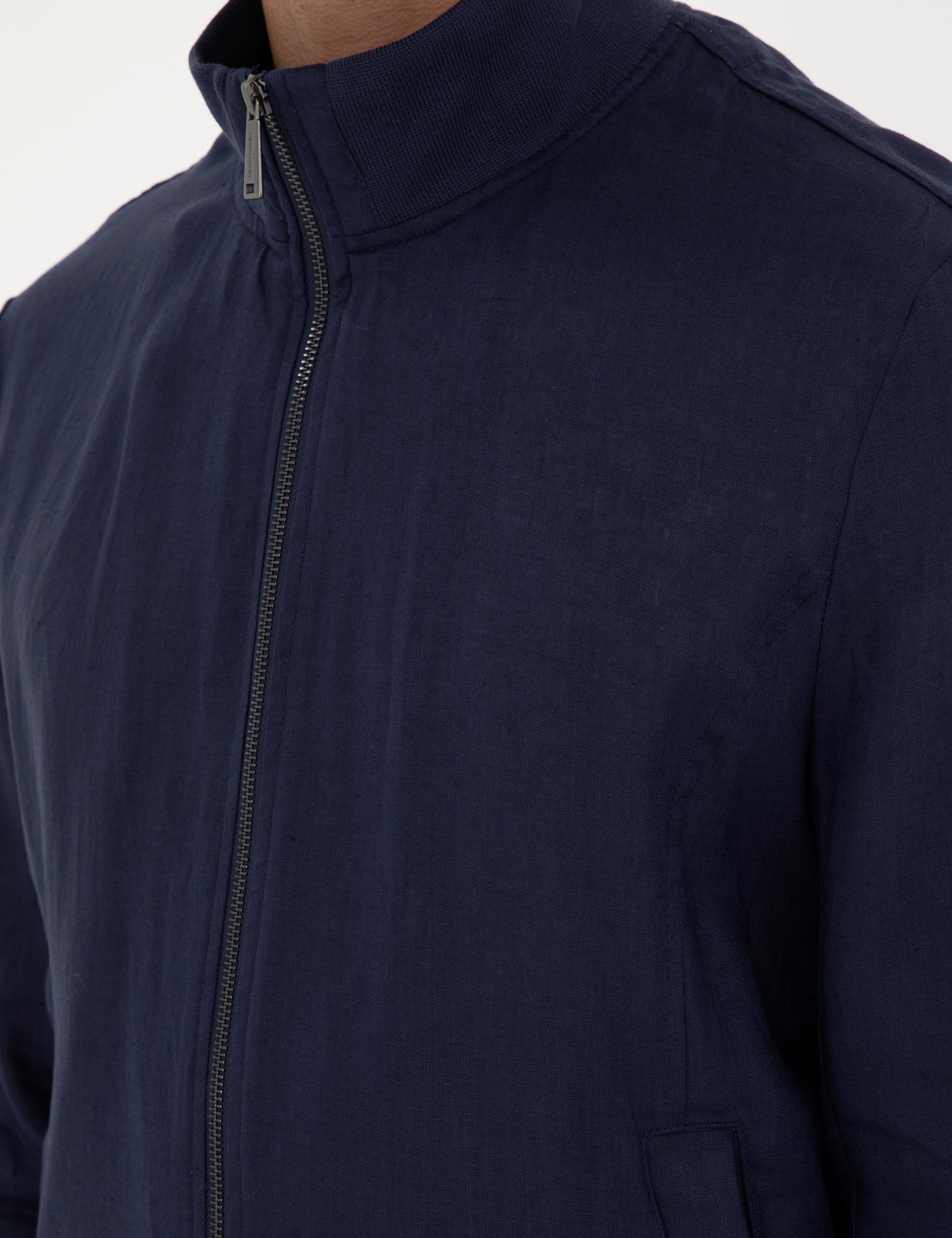 Lacivert Keten Baharlık Mevsimlik Mont