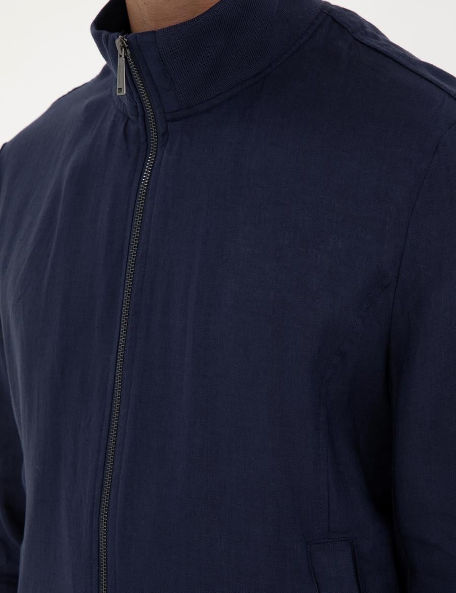 Lacivert Keten Baharlık Mevsimlik Mont