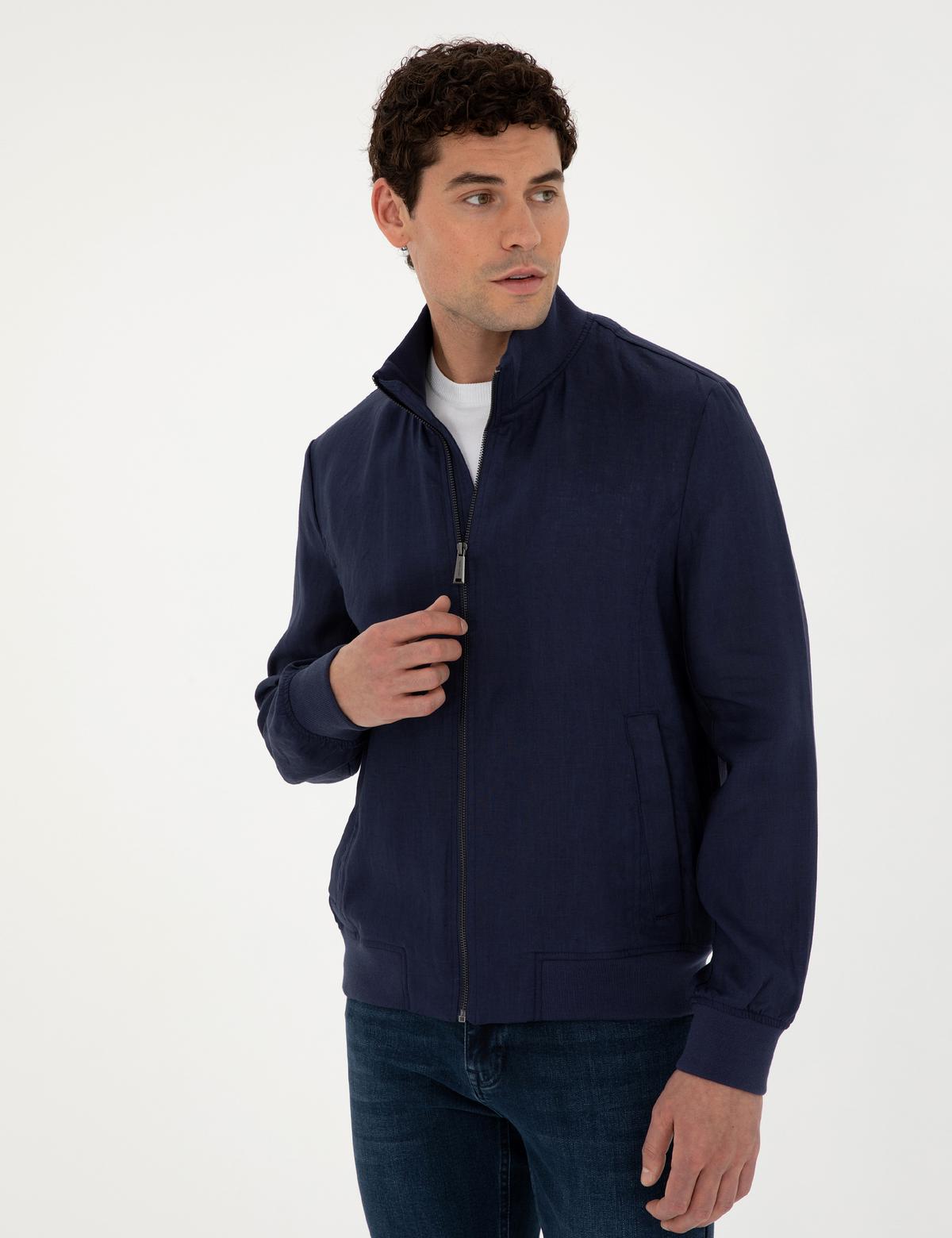 Lacivert Keten Baharlık Mevsimlik Mont - 50288213011