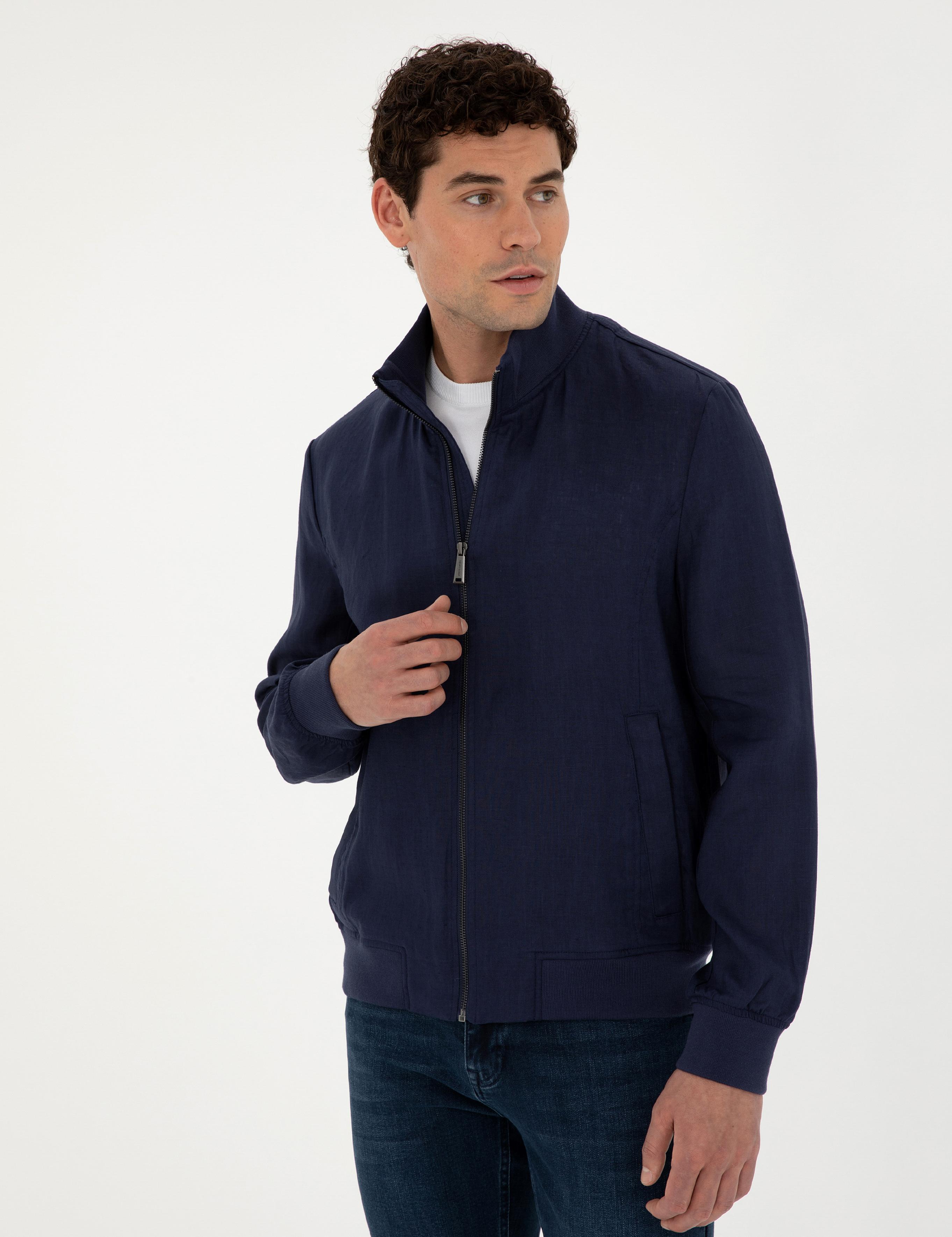 Lacivert Keten Baharlık Mevsimlik Mont