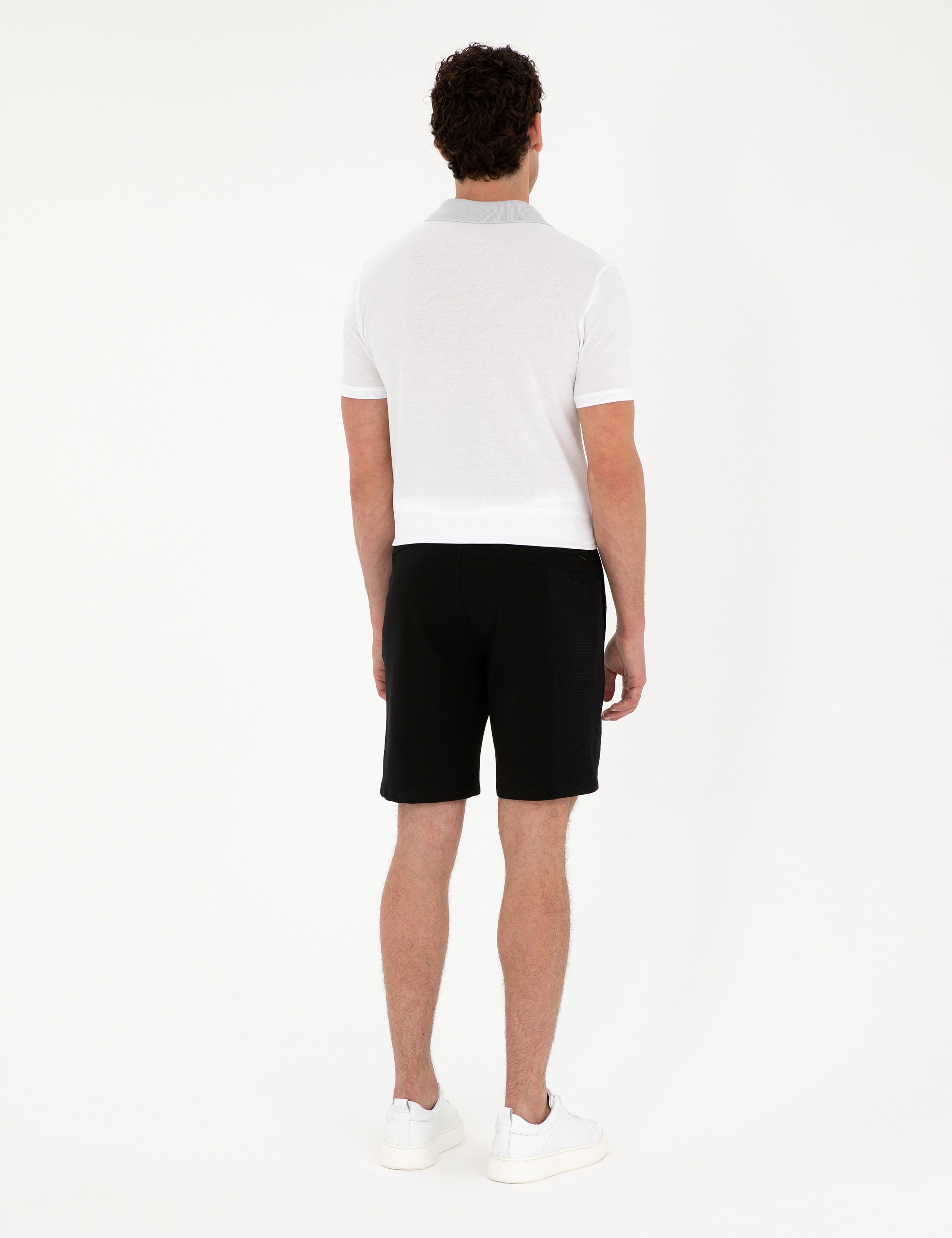 Siyah Regular Fit Örme Şort - Image 4